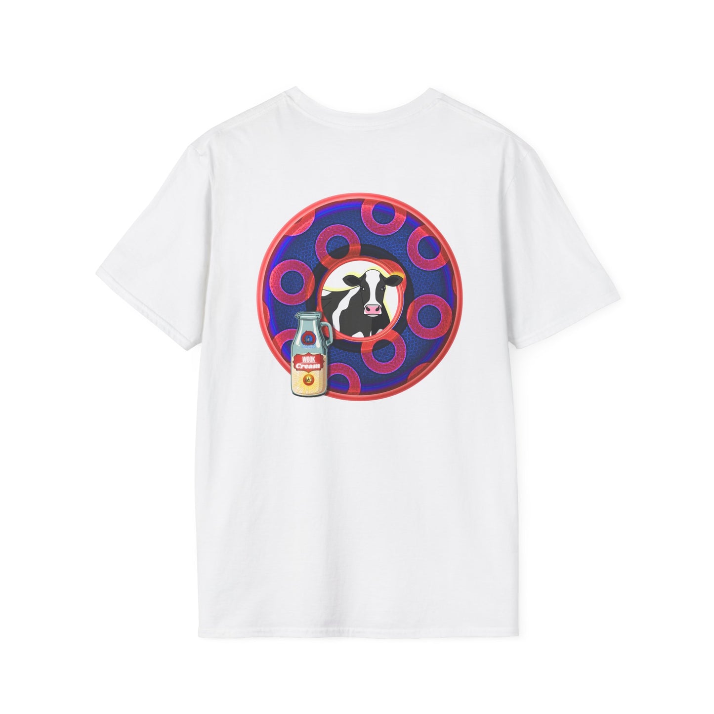 Classic Donut Tee - Unisex Soft-Style - "Beefy Wooked Cream - YEMSG Donut" - electric blue/red rustic paradox donut