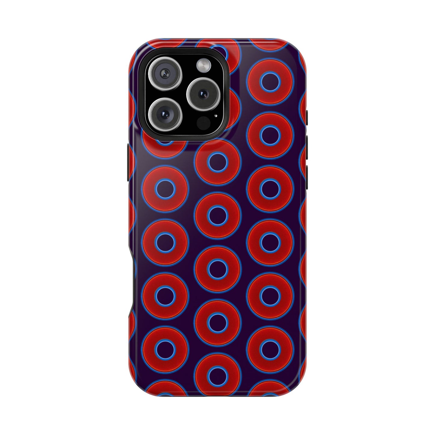 Impact-Resistant Lumpy Donut Case - red vivid donut print w/midnight purple background