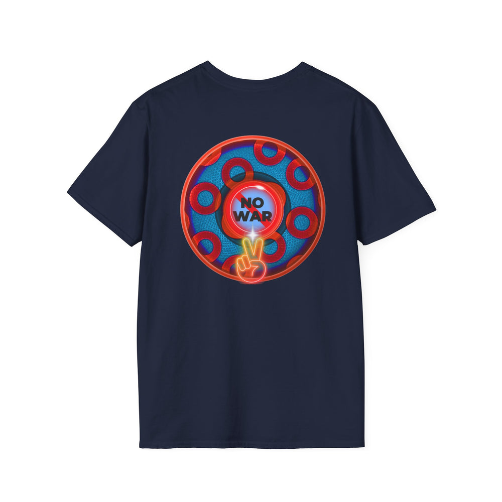 Classic Donut Tee - Unisex Soft-Style - "Peace of My Donut?" - blue/red rustic paradox donut