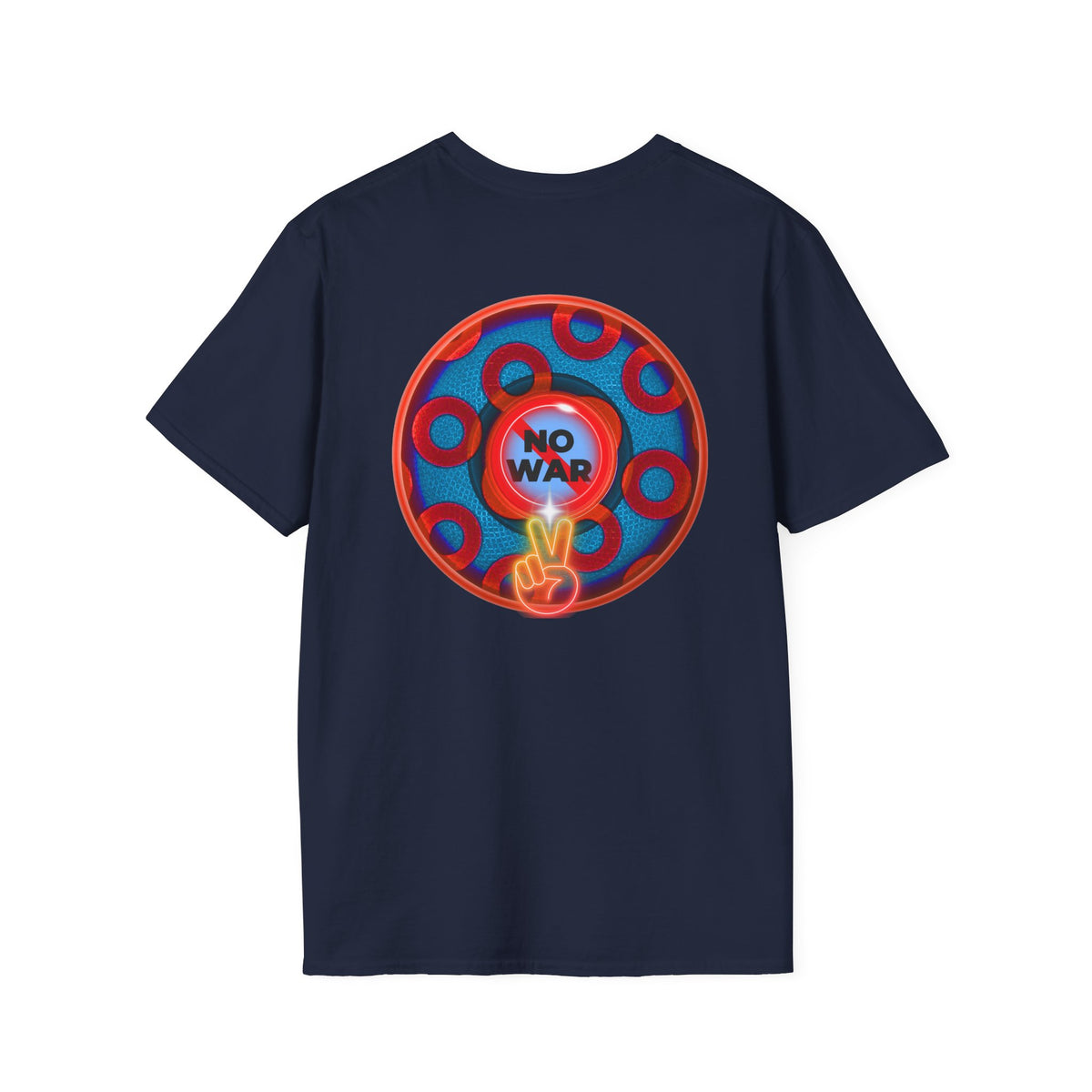 Classic Donut Tee - Unisex Soft-Style - "Peace of My Donut?" - blue/red rustic paradox donut