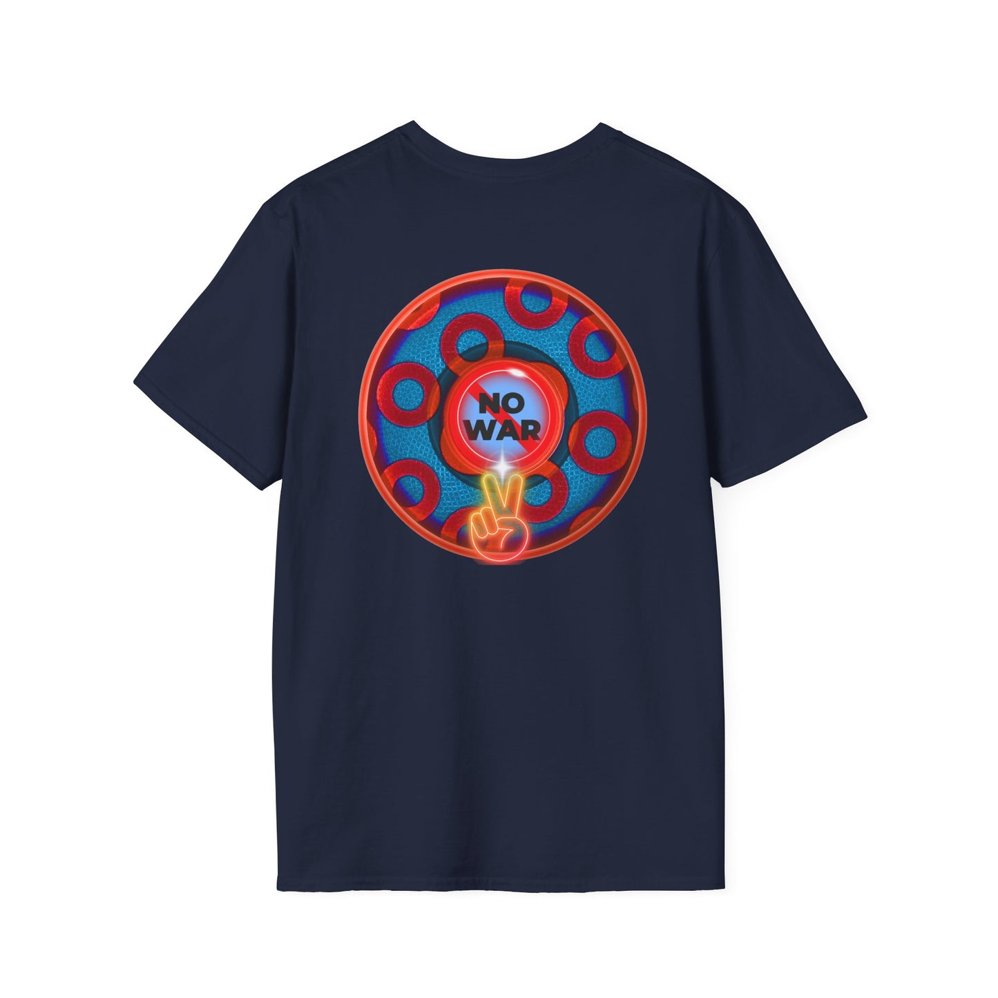 Classic Donut Tee - Unisex Soft-Style - "Peace of My Donut?" - blue/red rustic paradox donut