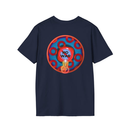 Classic Donut Tee - Unisex Soft-Style - "Peace of My Donut?" - blue/red rustic paradox donut
