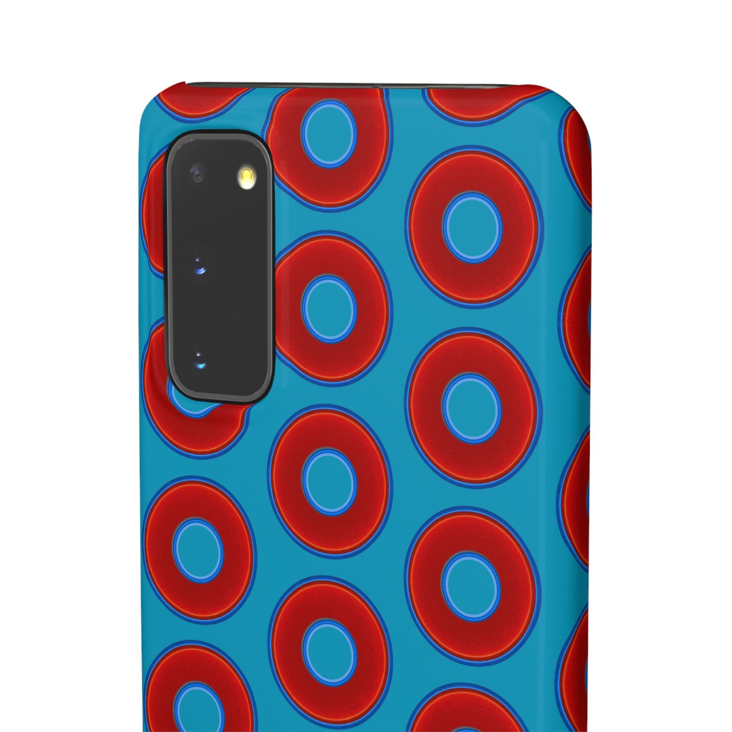 Lumpy Donut Snap Case - red vivid donut print w/aquamarine blue background
