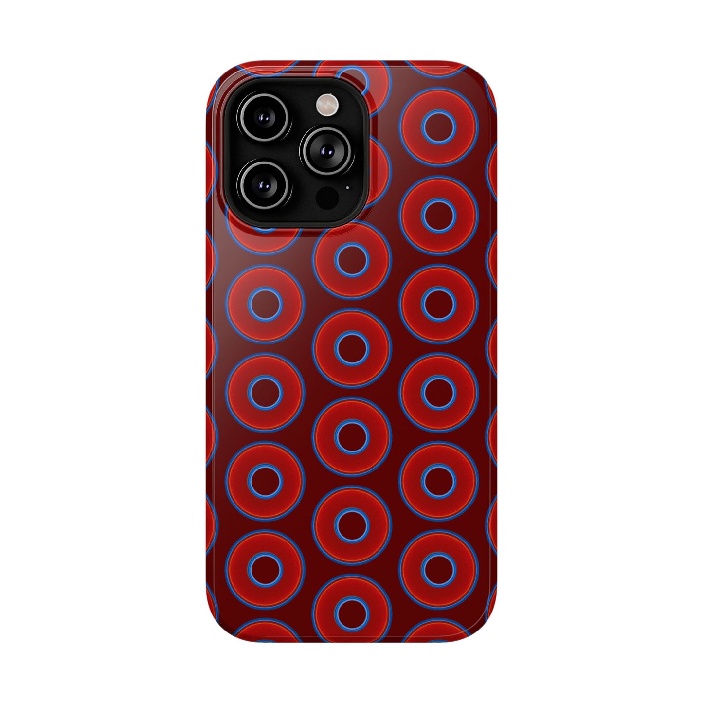 Impact-Resistant Lumpy Donut Case - red vivid donut print w/dark red background