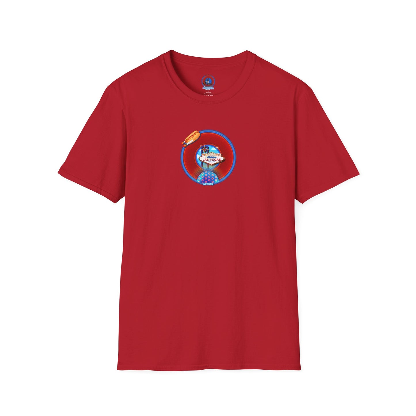 Classic Donut Tee - Unisex Soft-Style - "Viva Las Vegas Donut" -  vivid red donut w/raw dogger - variant 4