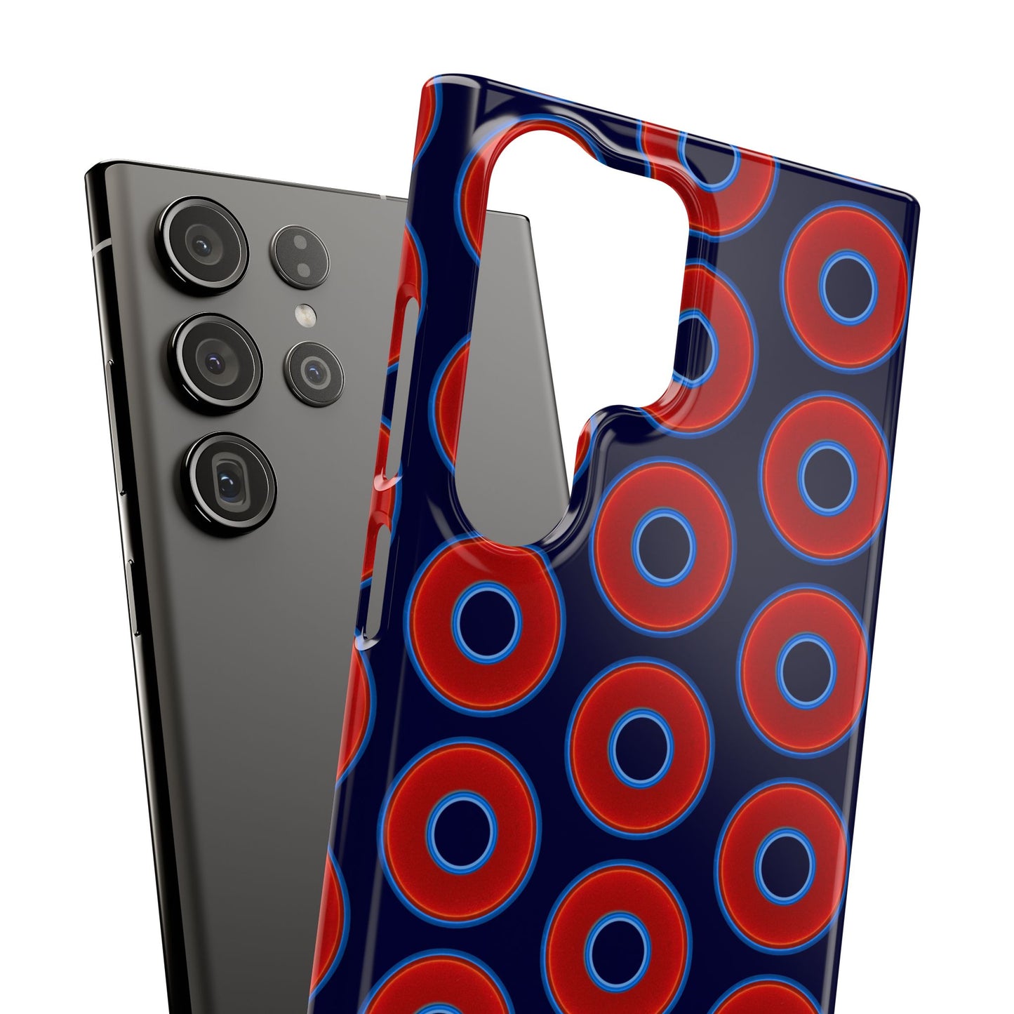 Lumpy Donut Snap Case - red vivid donut print w/midnight blue background