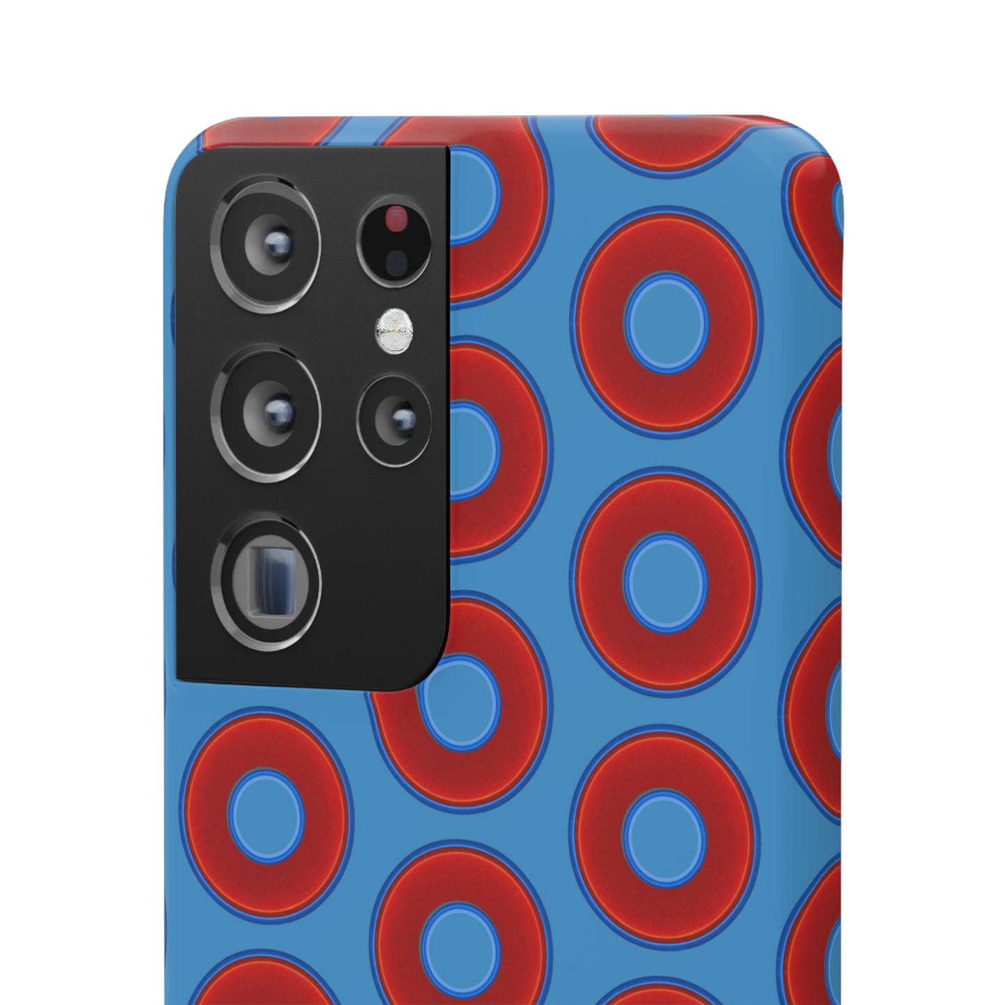 Lumpy Donut Snap Case - red vivid donut print w/light steel blue background