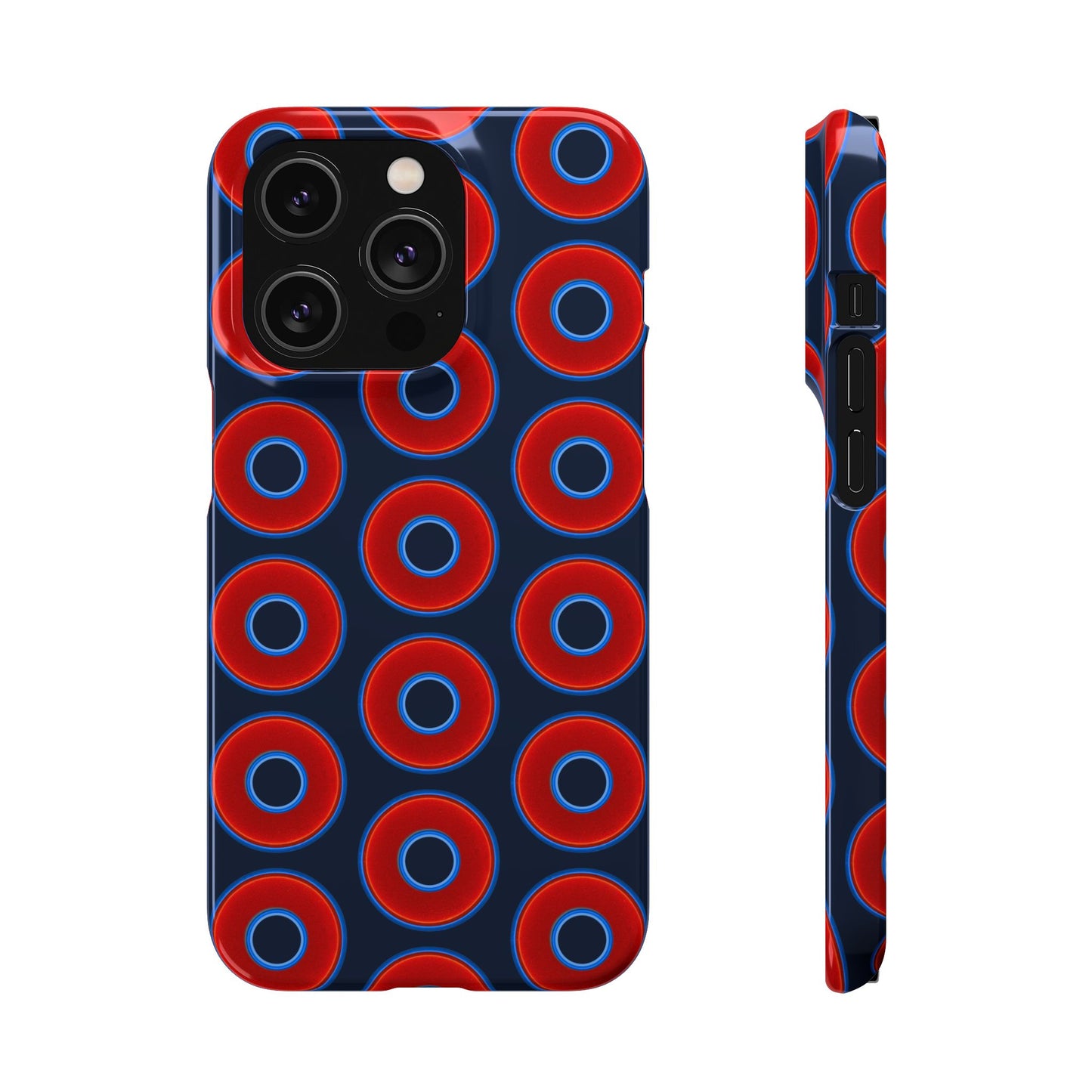 Lumpy Donut Snap Case - red vivid donut print w/midnight teal blue background