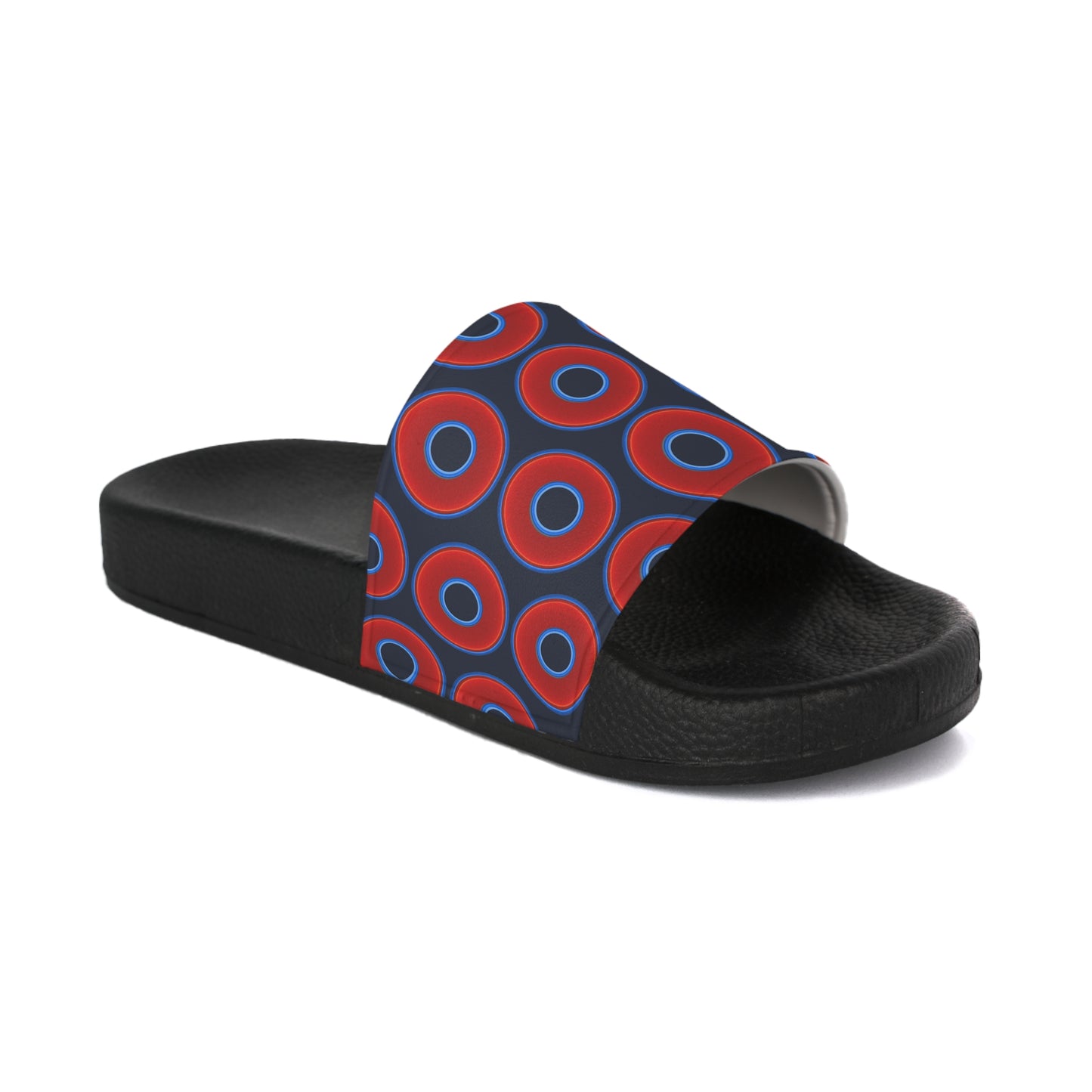 Lumpy Sandals - slip-ons - red vivid donuts w/dark teal elite blue background