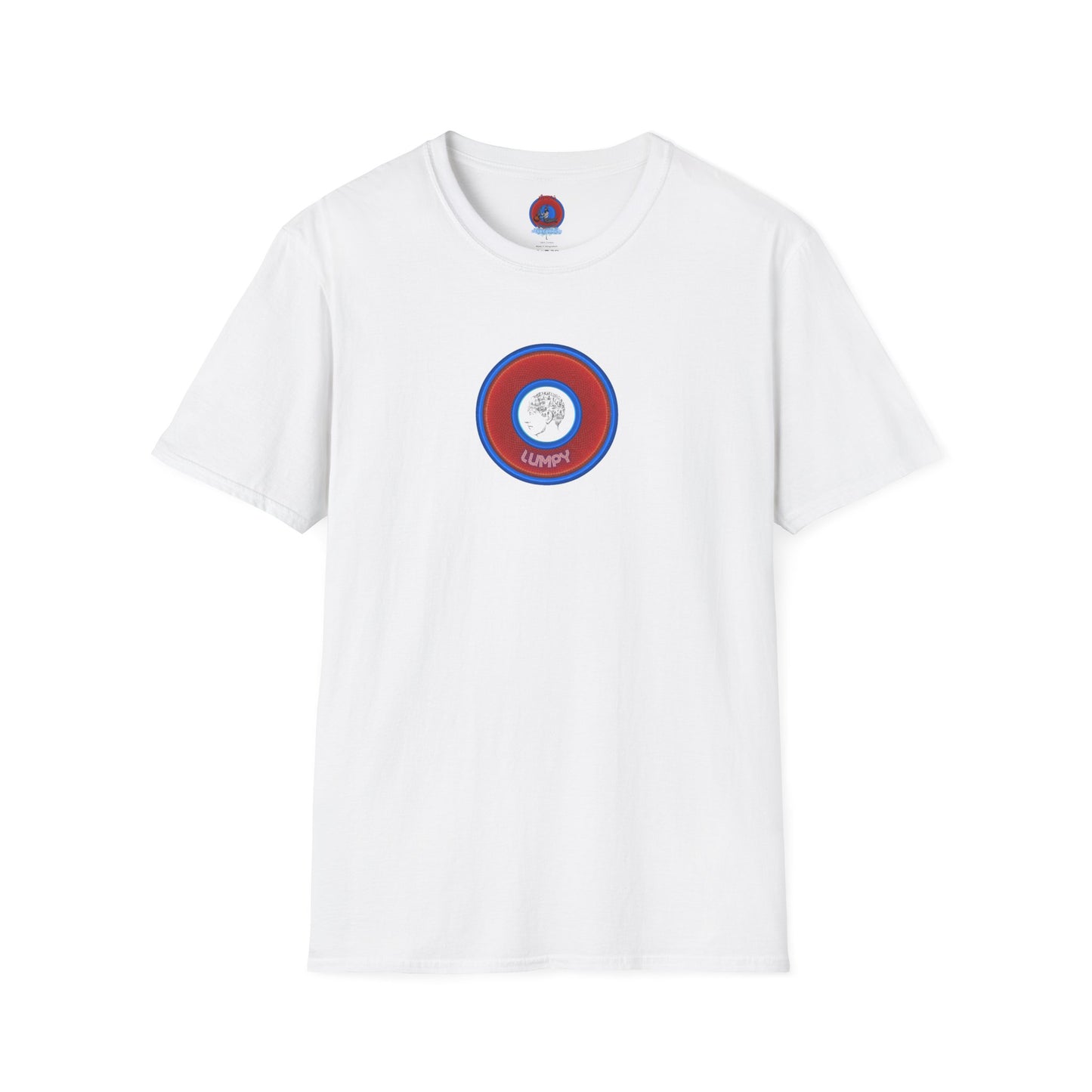 Classic Donut Tee - Unisex Soft-Style - "The Lumpy Donut" - variant 1 - red/blue donut