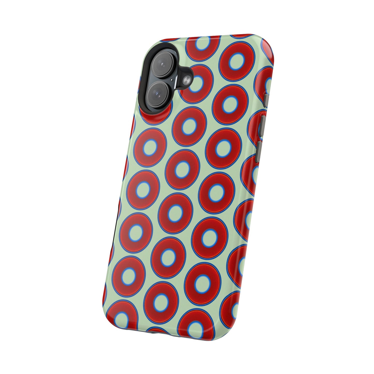 Magnetic Tough Donut Case - red vivid donut print w/seafoam green background