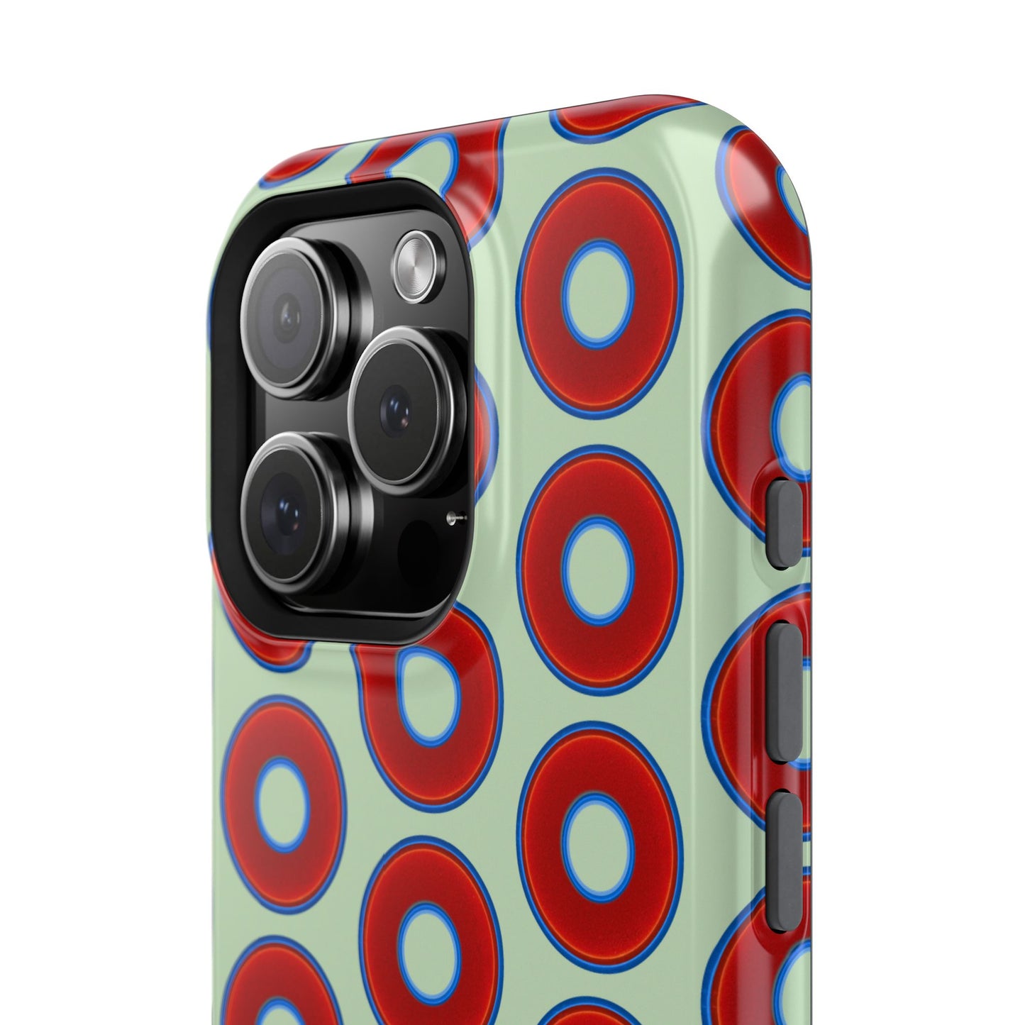 Impact-Resistant Lumpy Donut Case - red vivid donut print w/seafoam green background