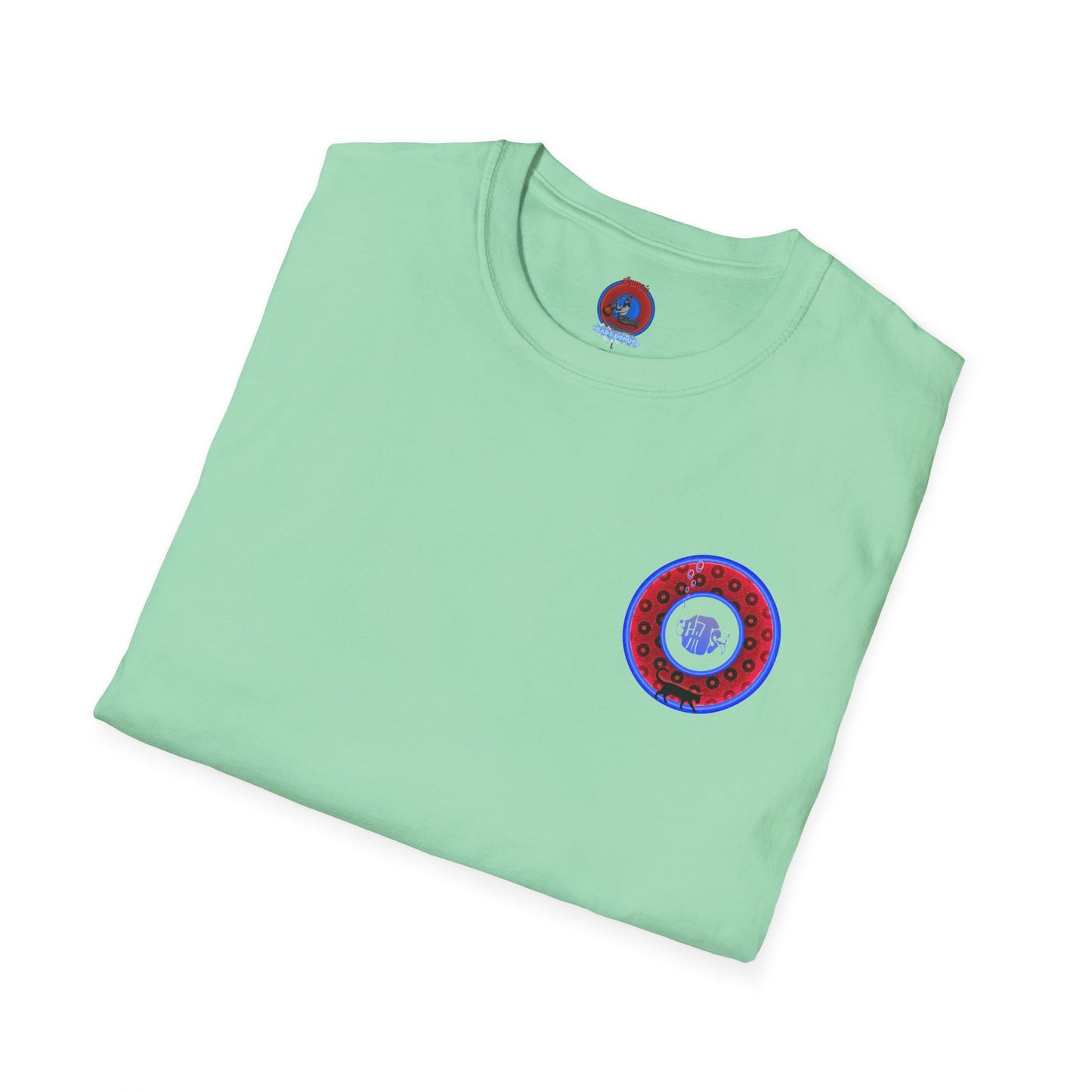 Classic Donut Tee - Unisex Soft-Style - "Cats: The Donut" - paradoxical red/blue widemouthed donut - variant 3