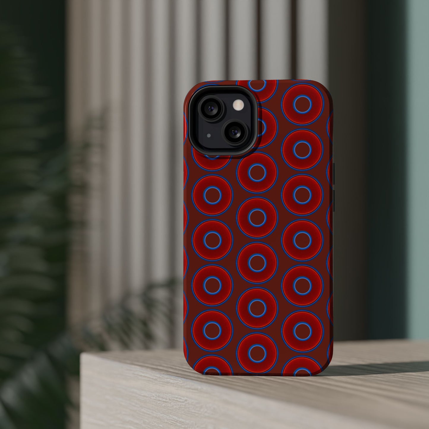 Magnetic Tough Donut Case - red vivid donut print w/burnt umber background
