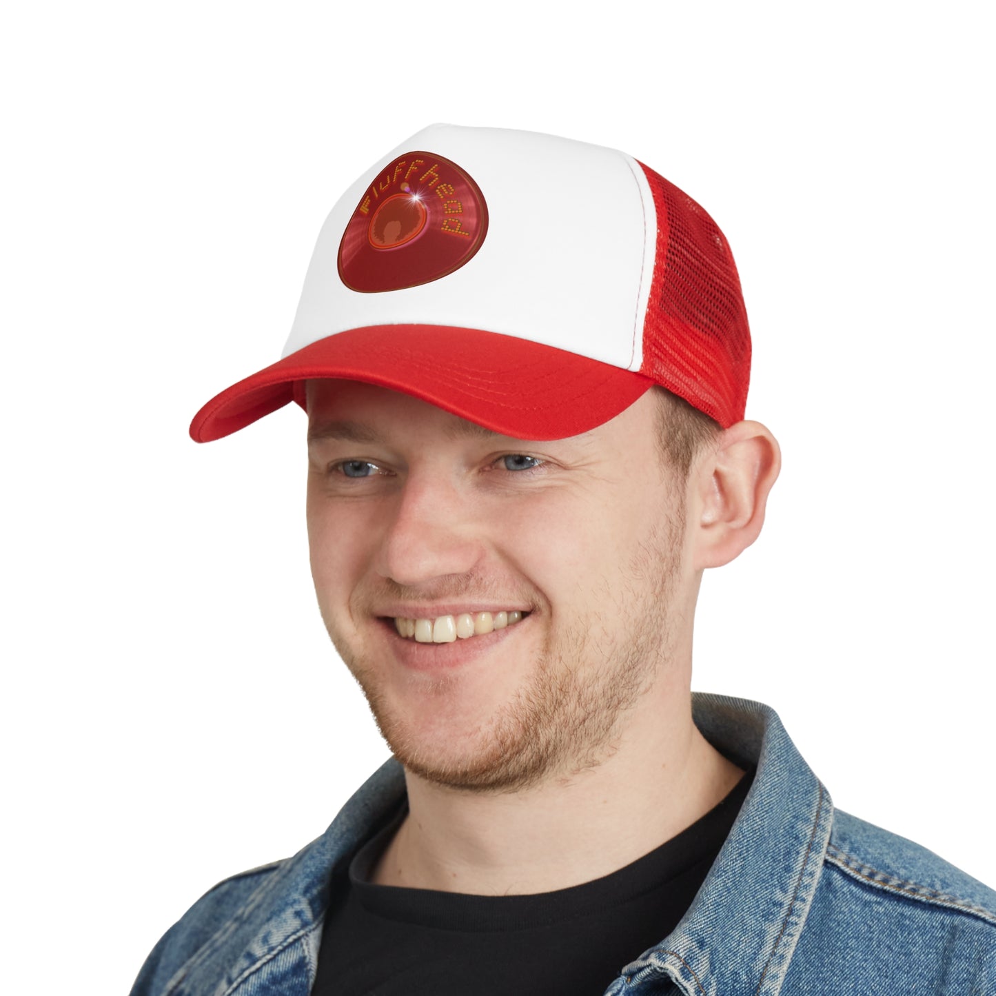 Lumpy Trucker Hat - "Hats for People w/Fluffy Heads" - red donut