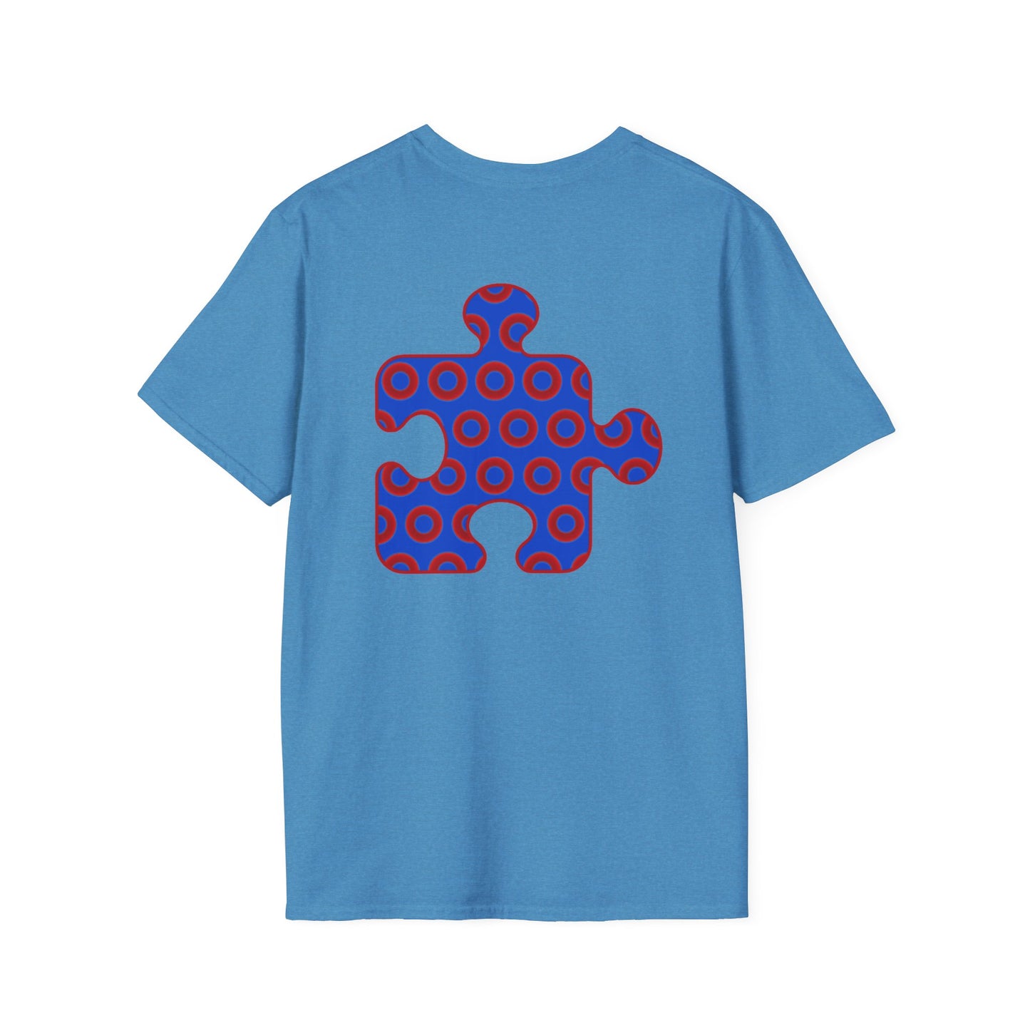 Classic Donut Tee - Unisex Soft-Style - "Trey's Completed Donut Pattern" - vivid red/blue puzzle pattern - variant 2