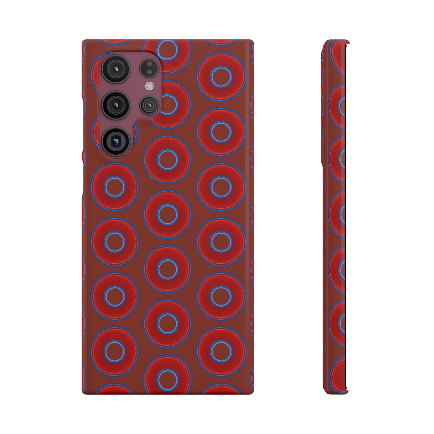 Lumpy Donut Snap Case - red vivid donut print w/burnt umber background