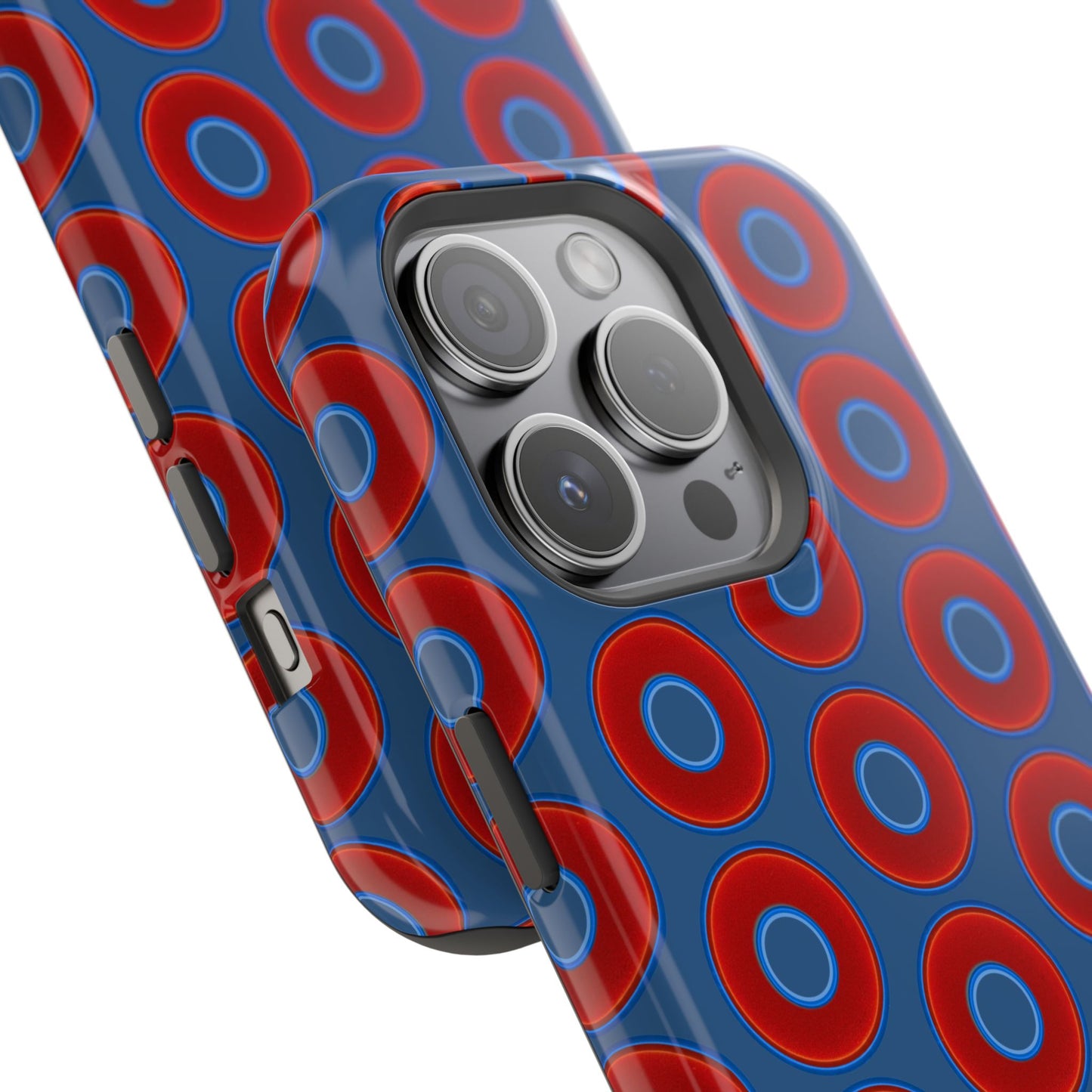 Magnetic Tough Donut Case - red vivid donut print w/light navy blue background