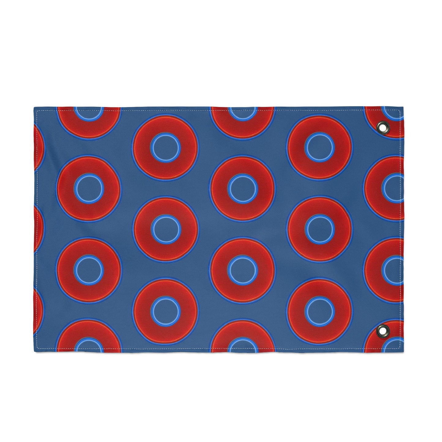 Lumpy Flagpole Sitters - Donut Flags [12" x 18"] - red vivid donut print w/light navy blue background