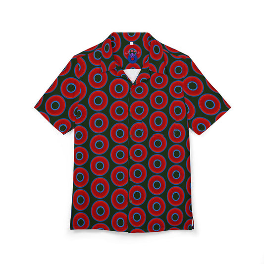 Wilson's 'Epic Hawaiian-Punch' Shirt - vivid red donut print w/midnight teal green background [unisex]