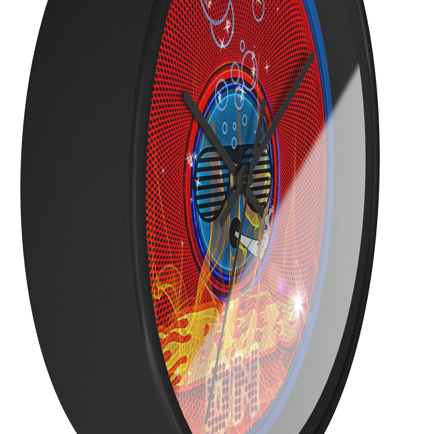 Lumpy Wall Clock - "Blazed Donut Clock" - red phatty donut w/dark royal blue background