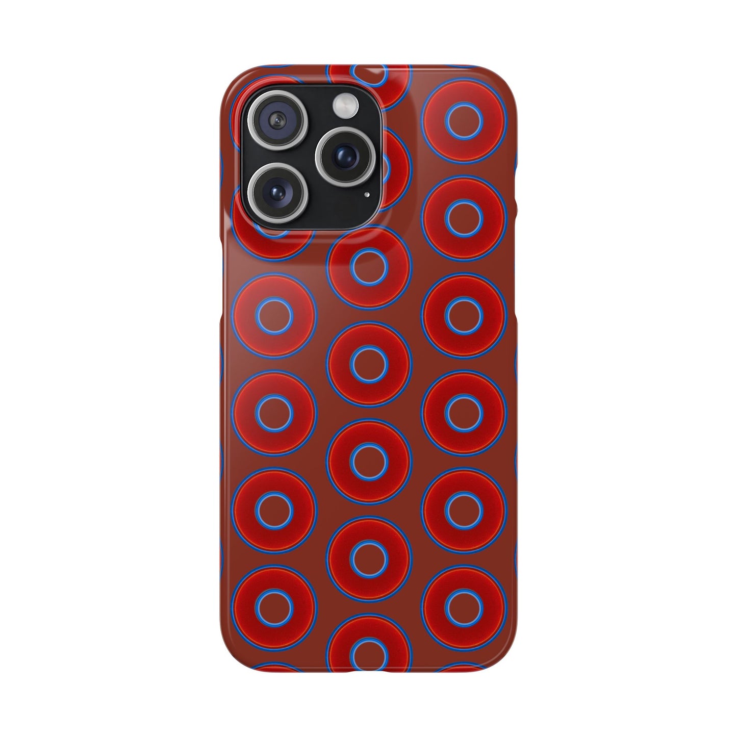 Lumpy Donut Snap Case - red vivid donut print w/burnt umber background