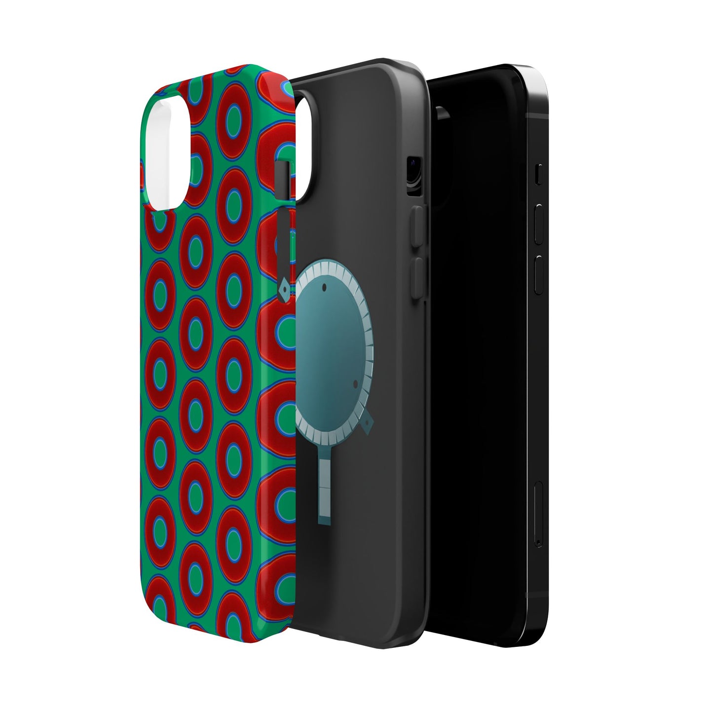 Magnetic Tough Donut Case - red vivid donut print w/jade green background