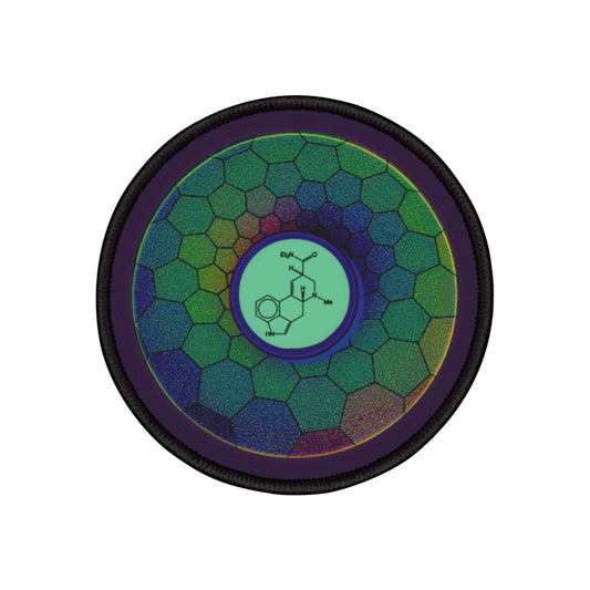 Iron-On Donut Patch - "Dr. Albert Hofmann's Donut Patch" - green hexadonut - variant 3