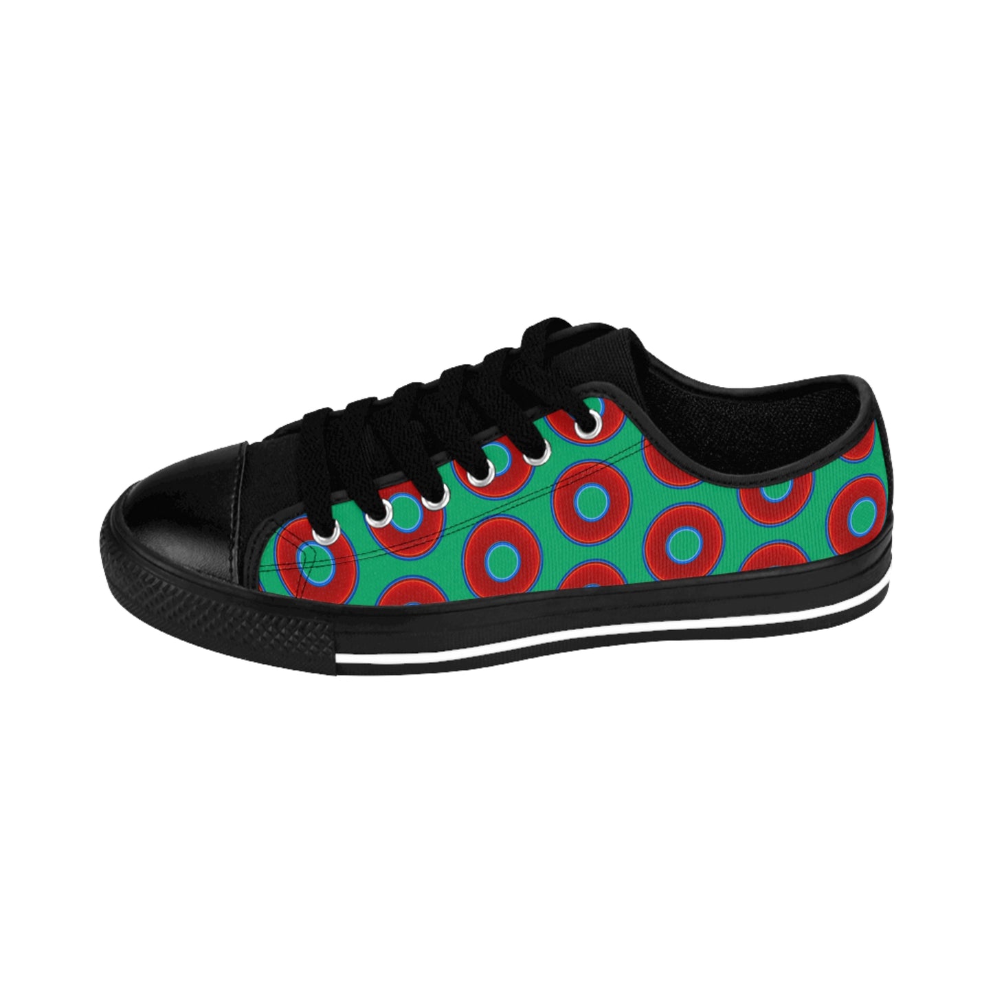 Men's Cushiony Convectors - Low Top - large red vivid donut print w/jade green background