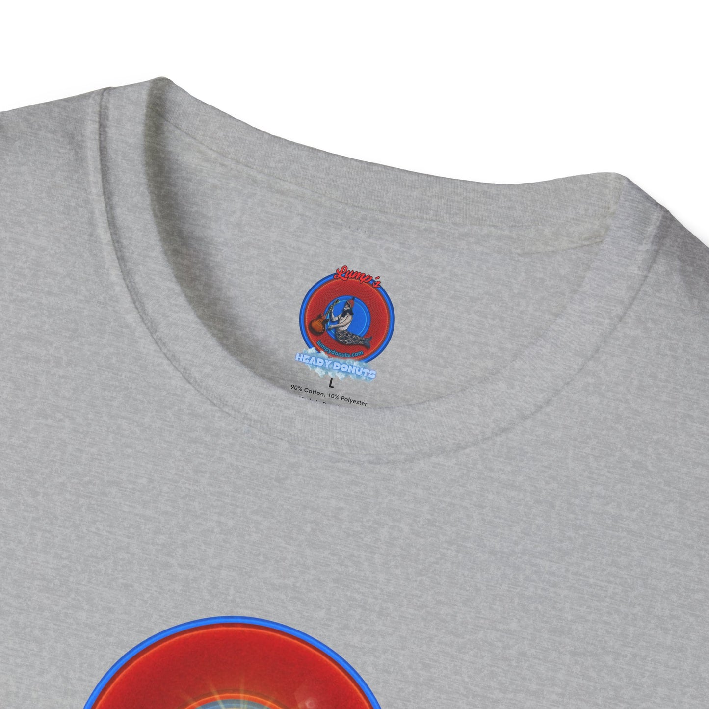 Classic Donut Tee - Unisex Soft-Style - "Ocean Donuts of Love" - vivid red donut - w/sun - variant 2