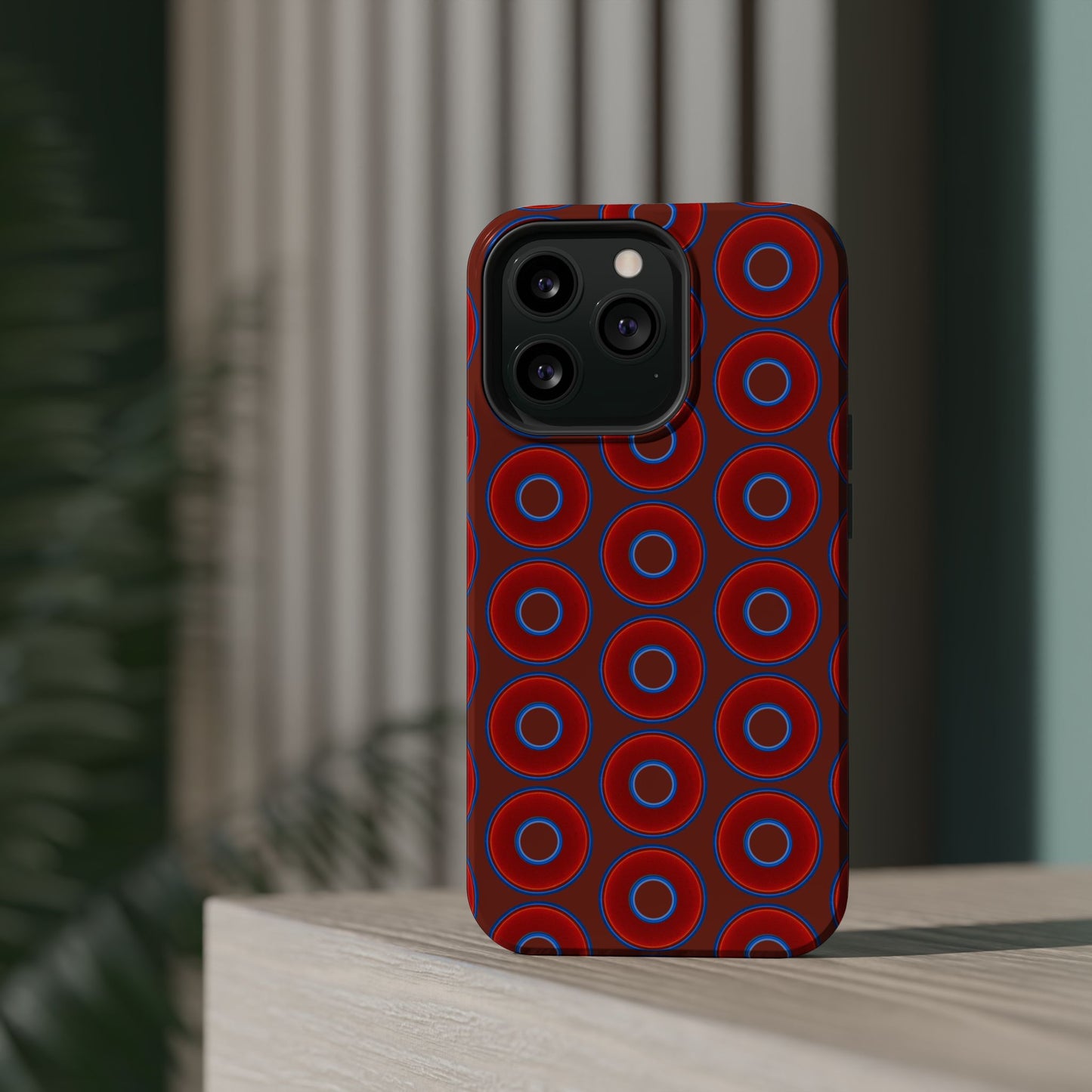 Magnetic Tough Donut Case - red vivid donut print w/burnt umber background