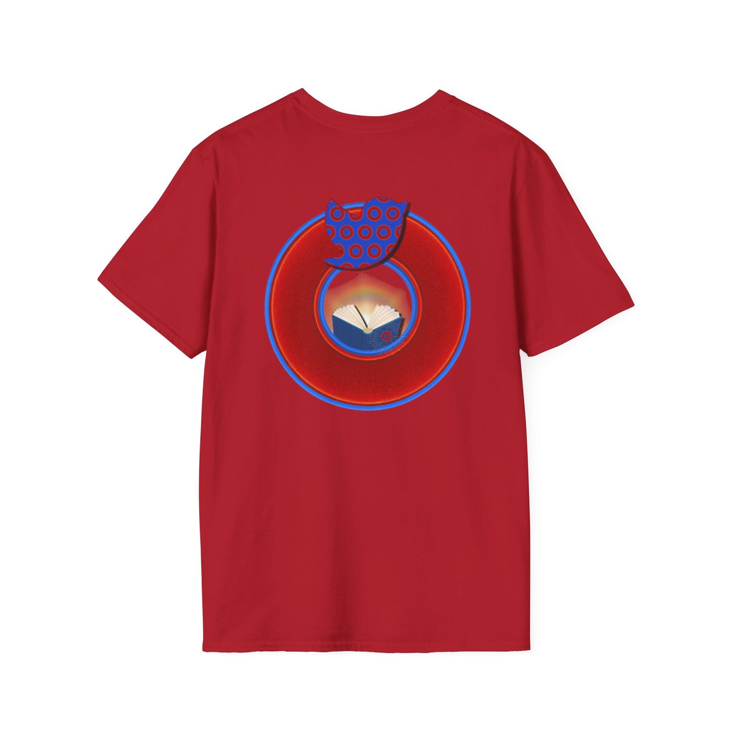 Classic Donut Tee - Unisex Soft-Style - "Phamous Mocking Donut" - vivid red/blue donut