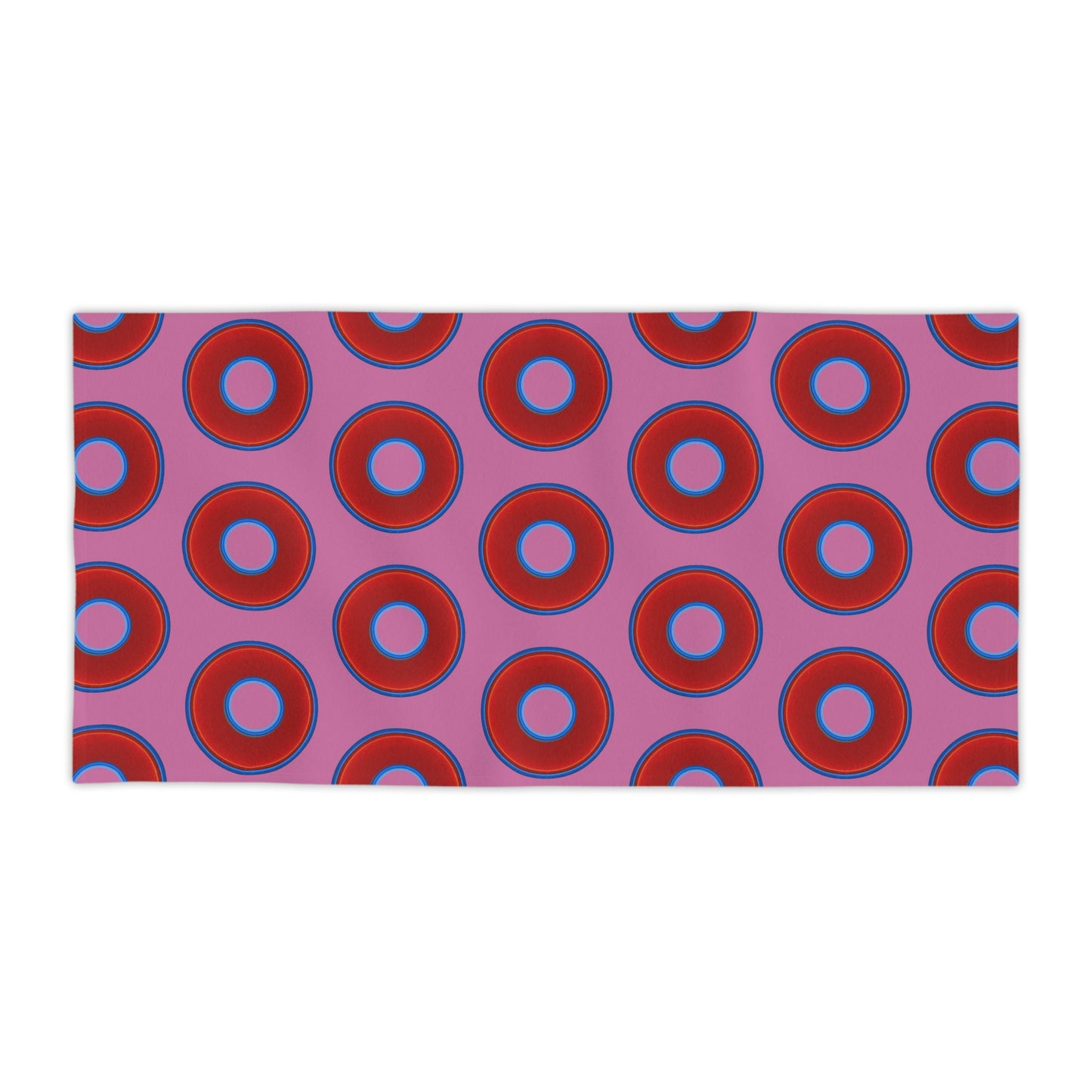 Lumpy Donut Towels - vivid red donuts w/pink background