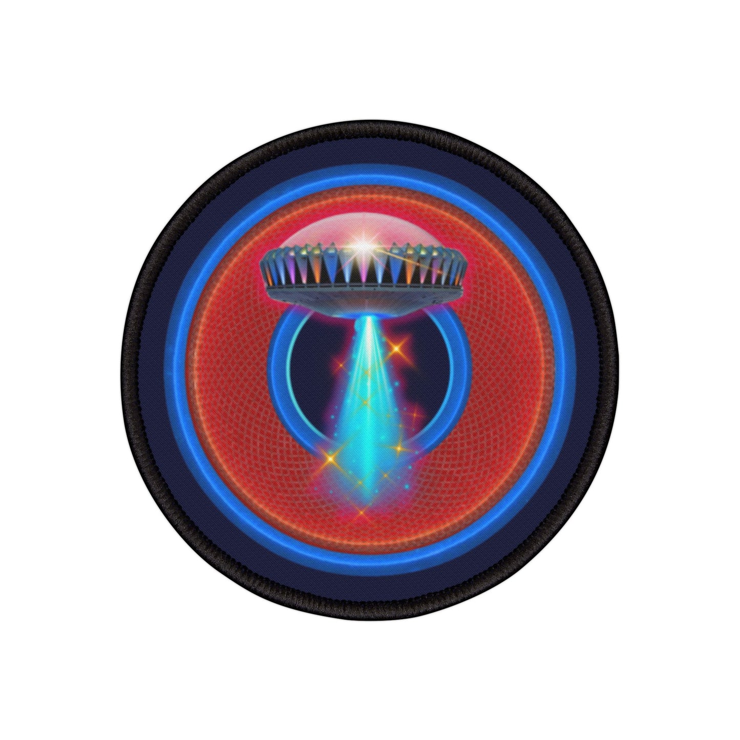 Iron-On Donut Patch - "They Have Donut Patches on the Mothership Now" - rustic red/blue blue donut - variant 1