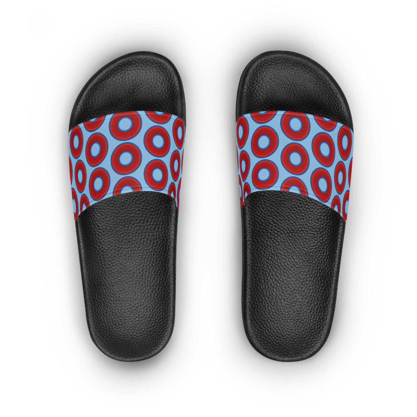 Lumpy Sandals - slip-ons - red vivid donuts w/sky blue background
