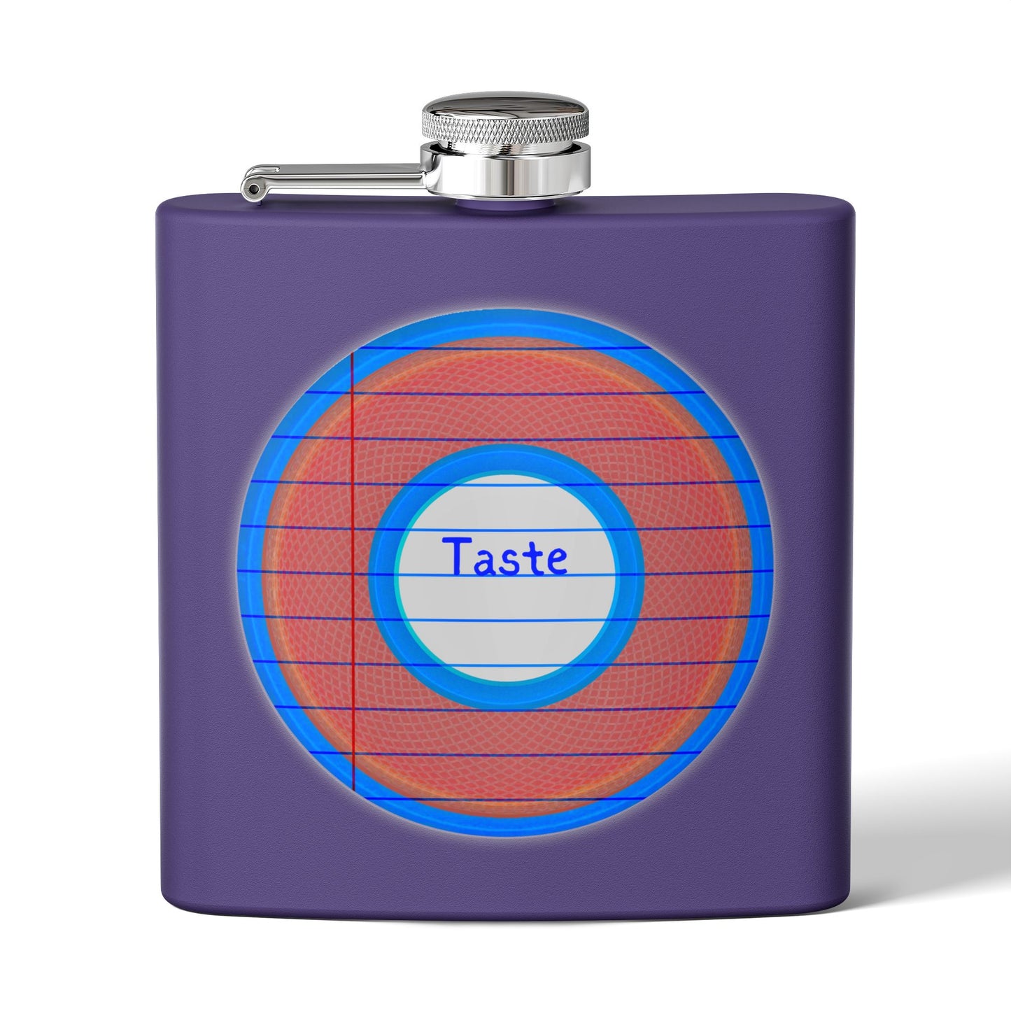 Lump's Donut Flask 6 oz -  "Tasty Flask Donut" - red/blue rustic donut - [*w/your choice of 6 backgrounds]