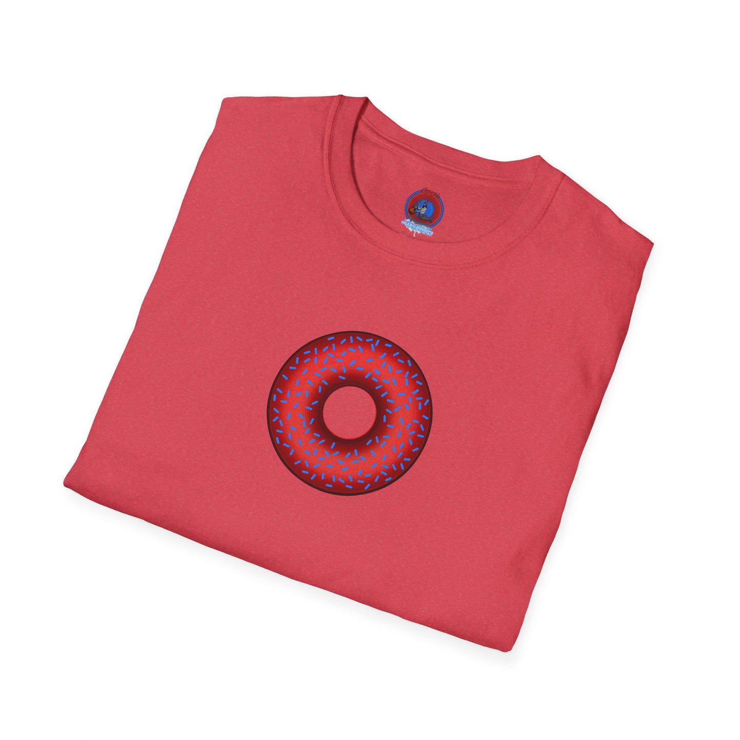 Classic Donut Tee - Unisex Soft-Style - "Plain Plump Donut w/" - plump red donut w/blue sprinkles