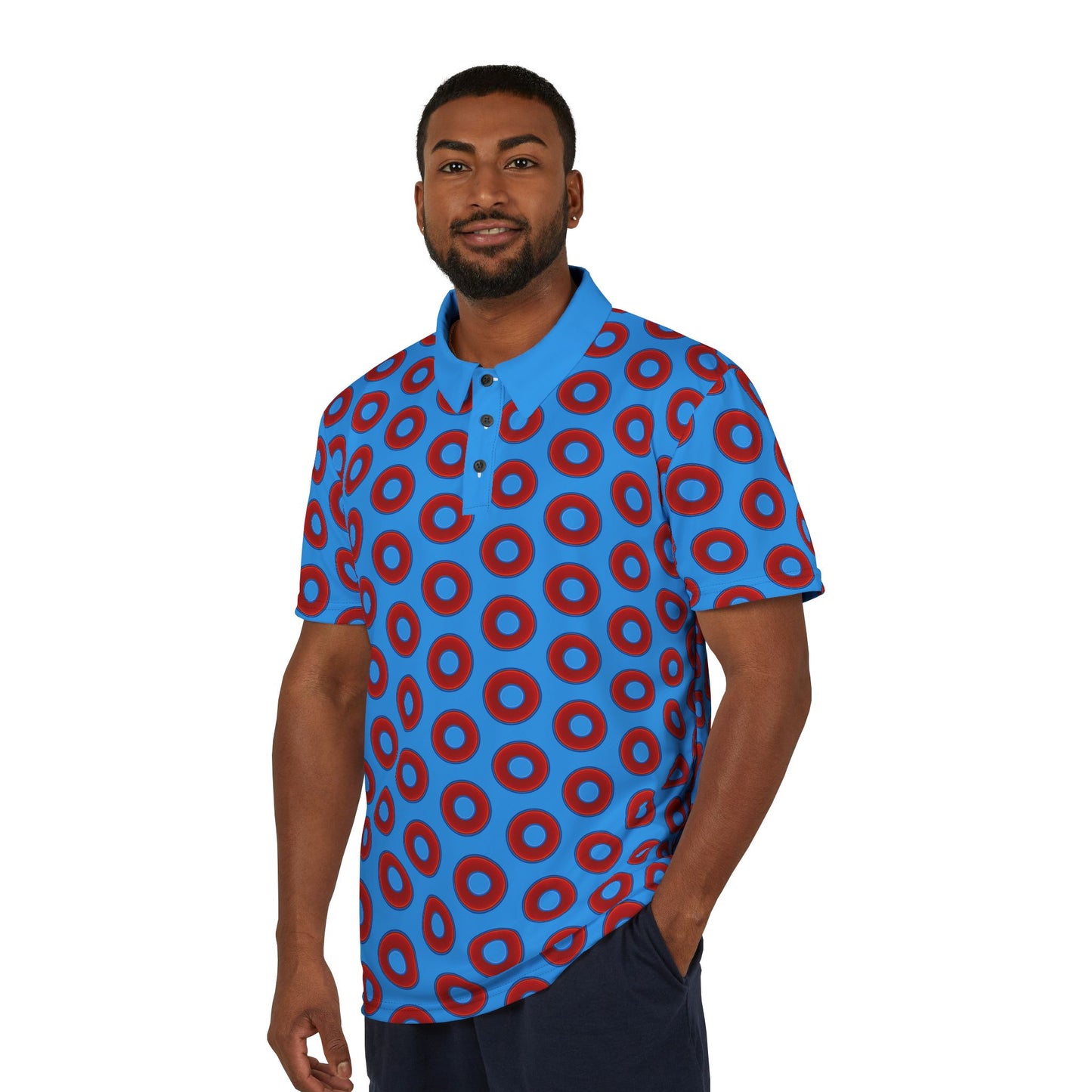 AOP Donut Polo - vivid donut print w/sky royal blue background [unisex]