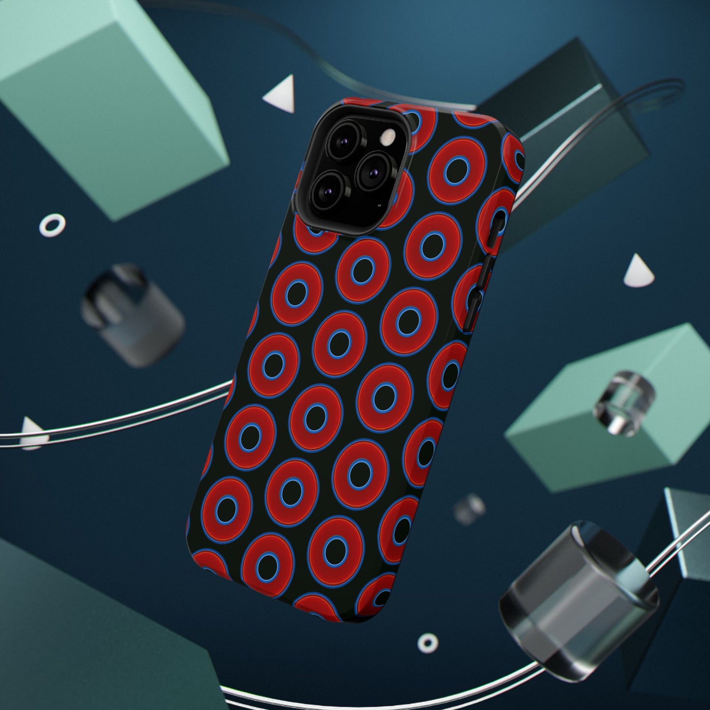 Impact-Resistant Lumpy Donut Case - red vivid donut print w/midnight moss background