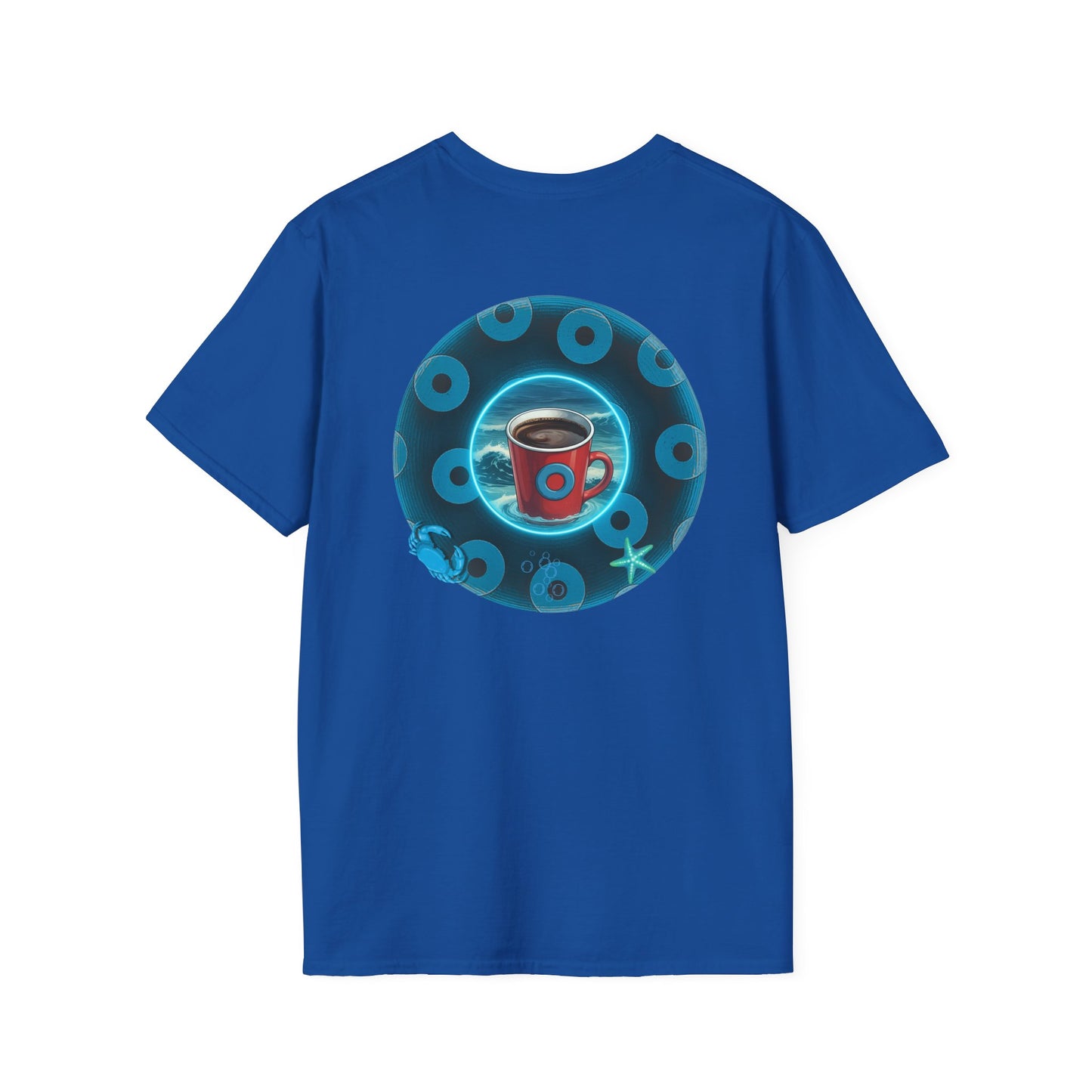 Classic Donut Tee - Unisex Soft-Style - "The Leaky Cup" - paradoxical blue/teal ocean donut -