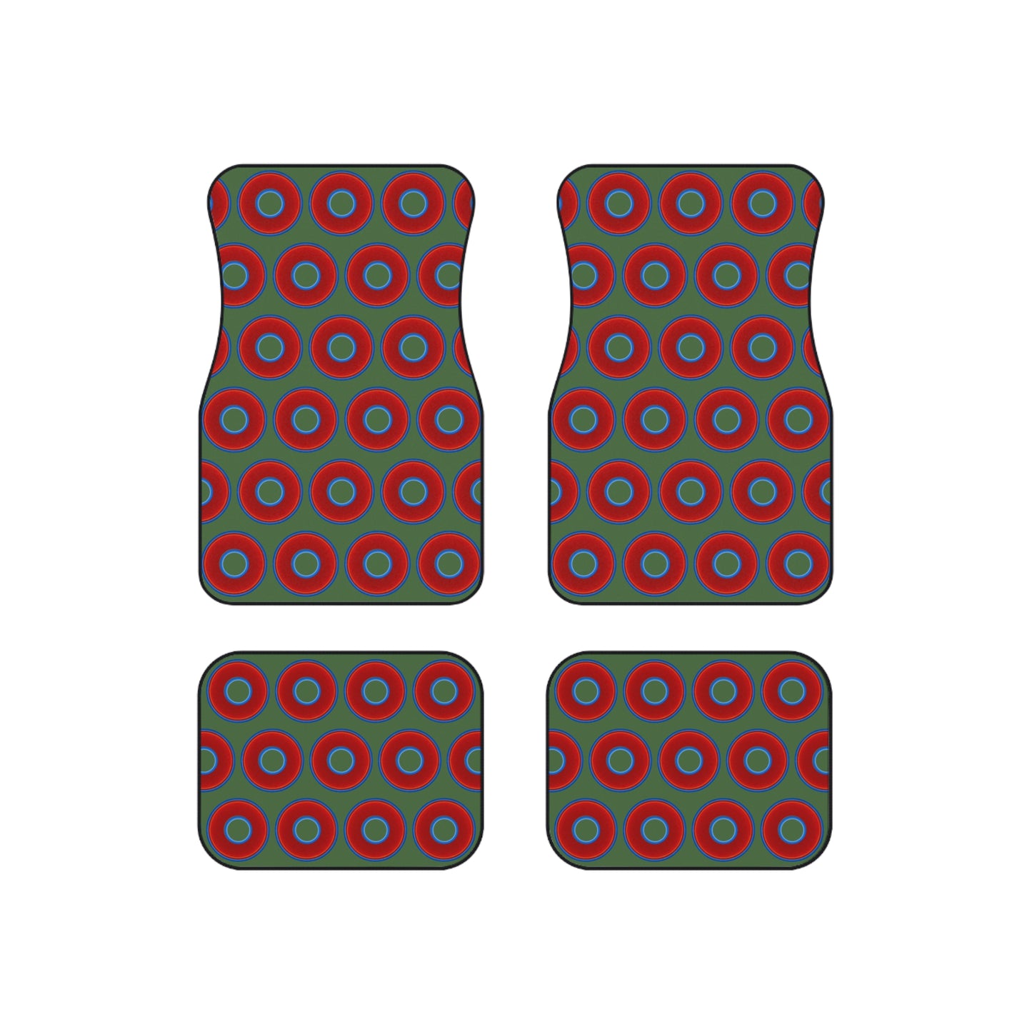 Contacted Car Mats - vivid donut print w/dark green background