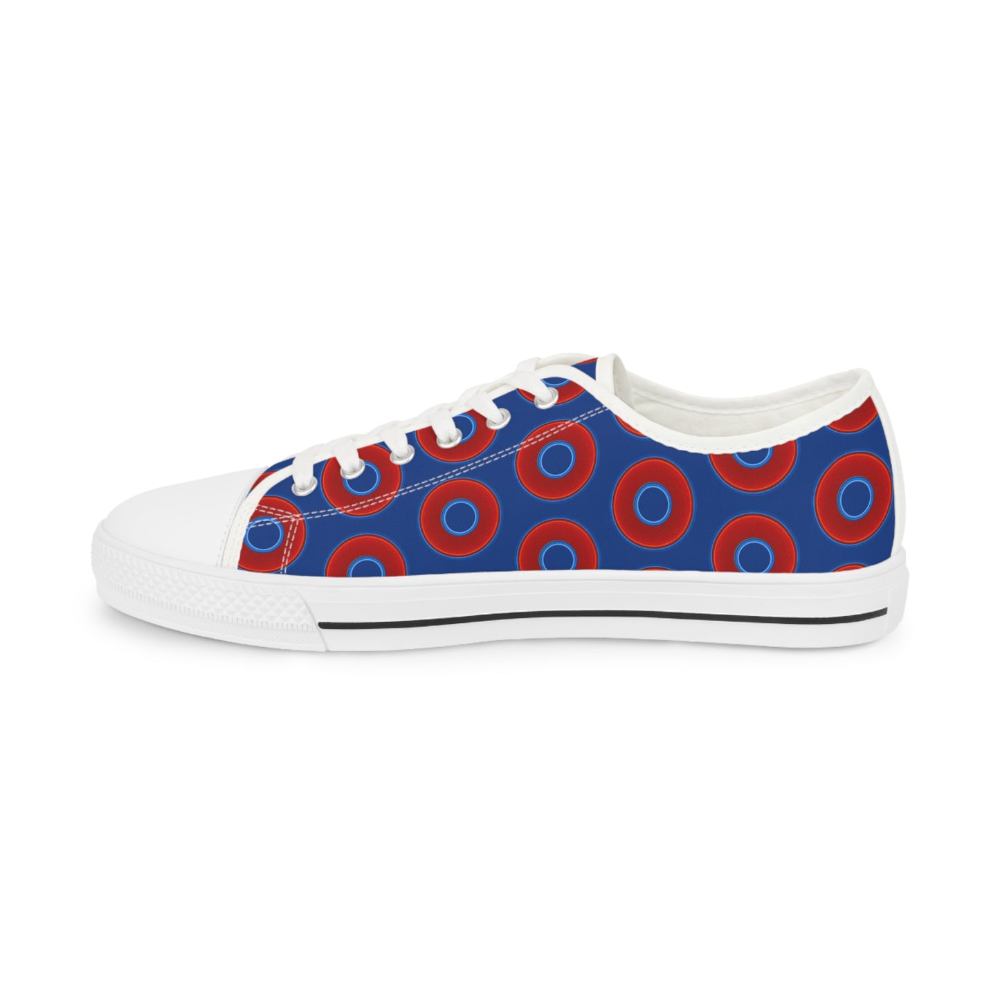 Men's - Low Top Chuck Taylors - large vivid red donut print w/dark blue background