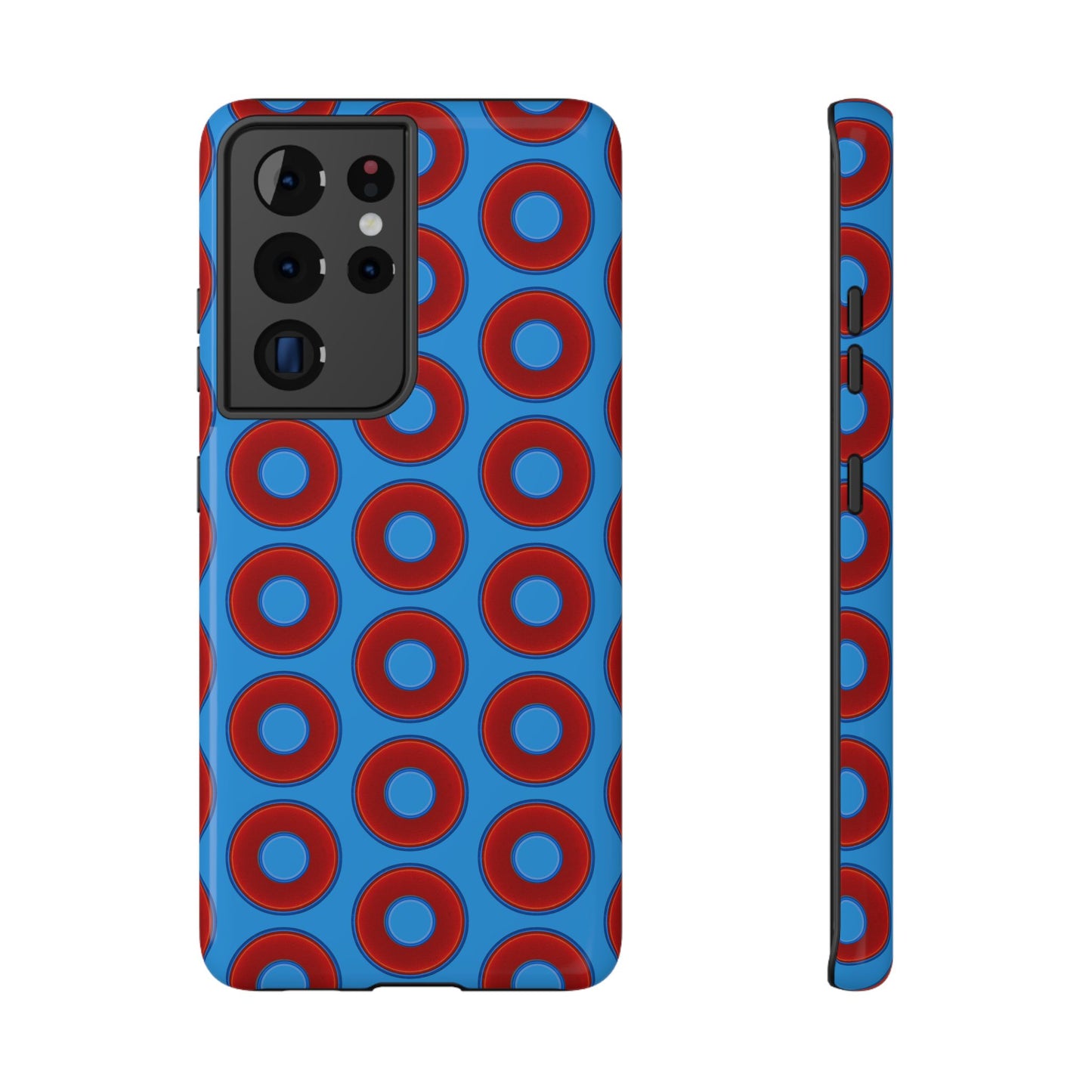 Impact-Resistant Lumpy Donut Case - red vivid donut print w/sky royal blue background