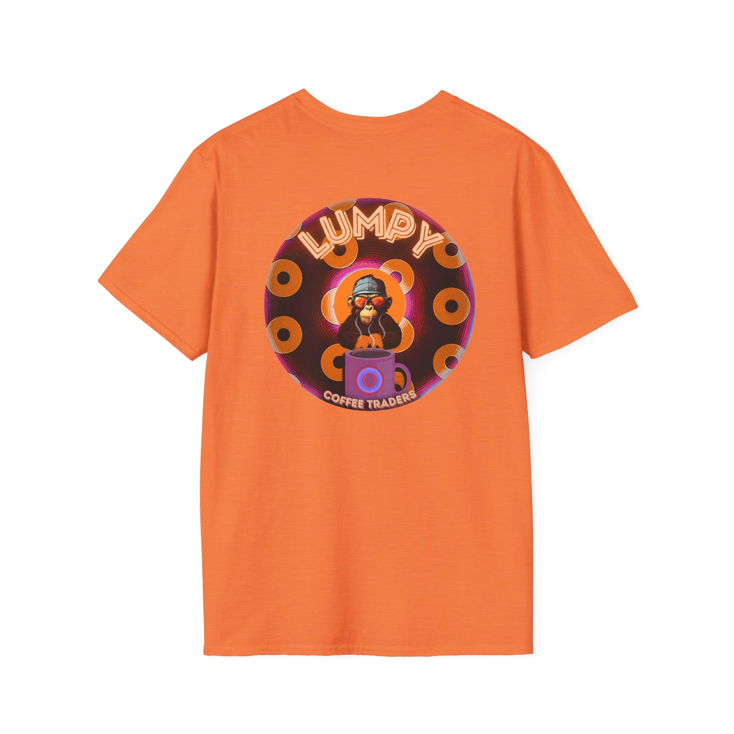 Coffee Traders Tee - Unisex Soft-Style - "Columbia House CDs " - paradoxical donut - variant 1 - coffee front/logo back