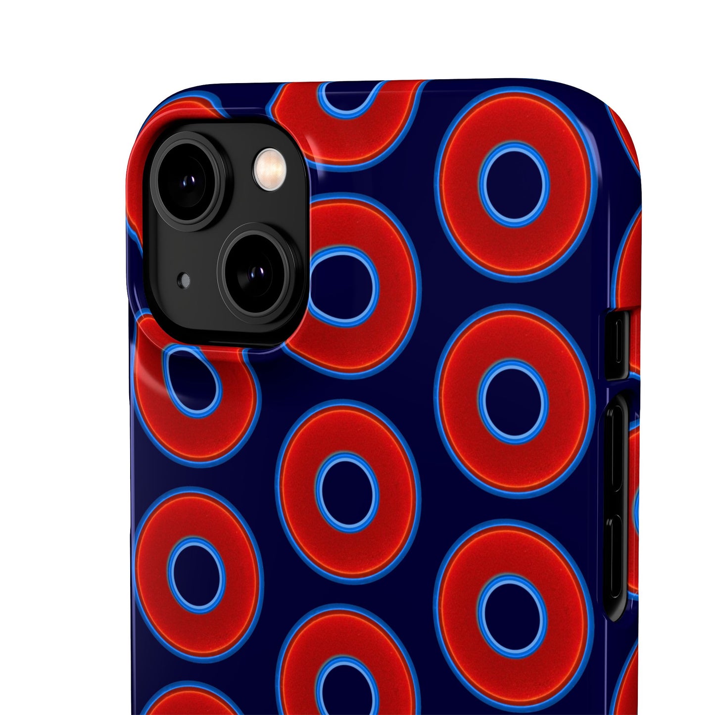 Lumpy Donut Snap Case - red vivid donut print w/midnight blue background
