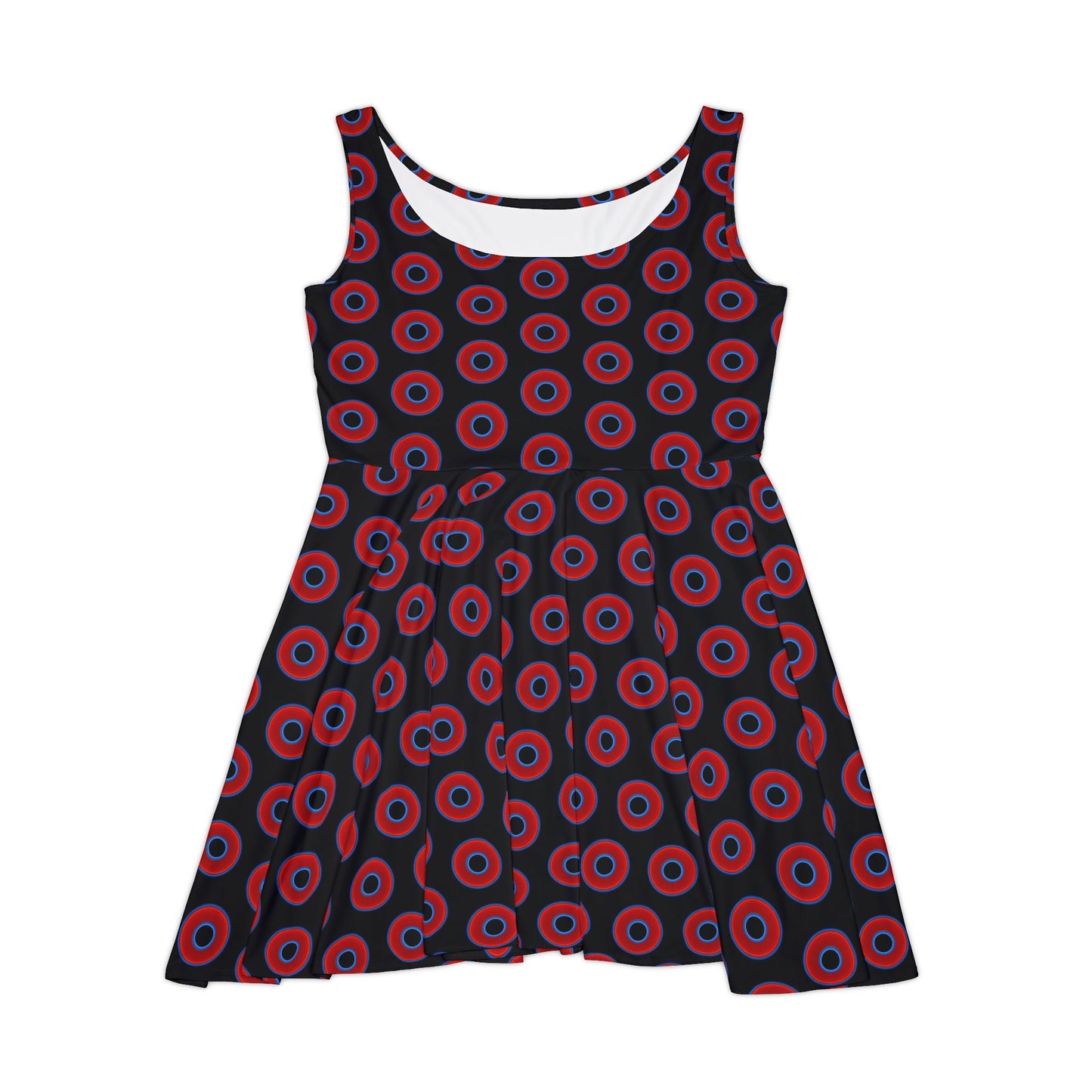 Women's Skater Donut Dress - vivid red donut print w/black background