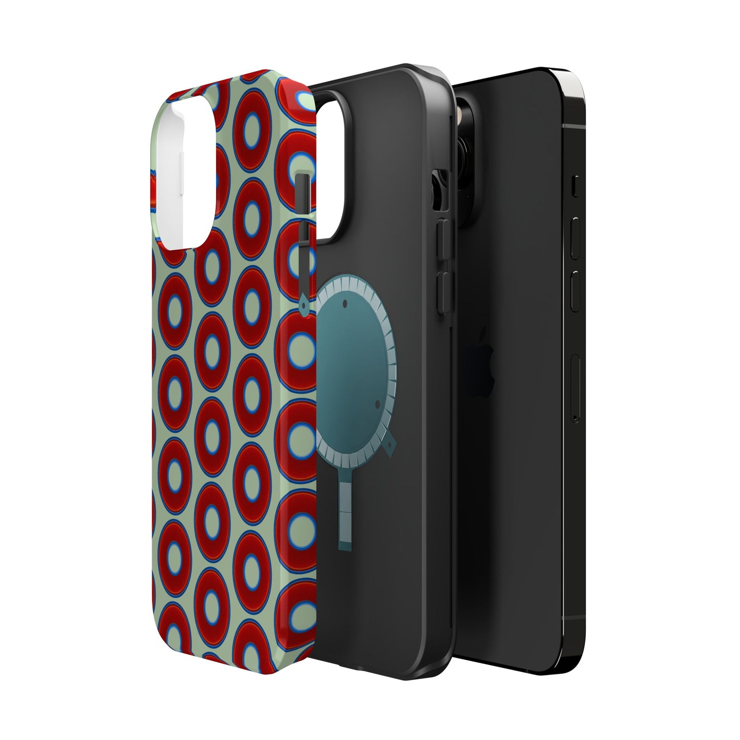 Magnetic Tough Donut Case - red vivid donut print w/seafoam green background