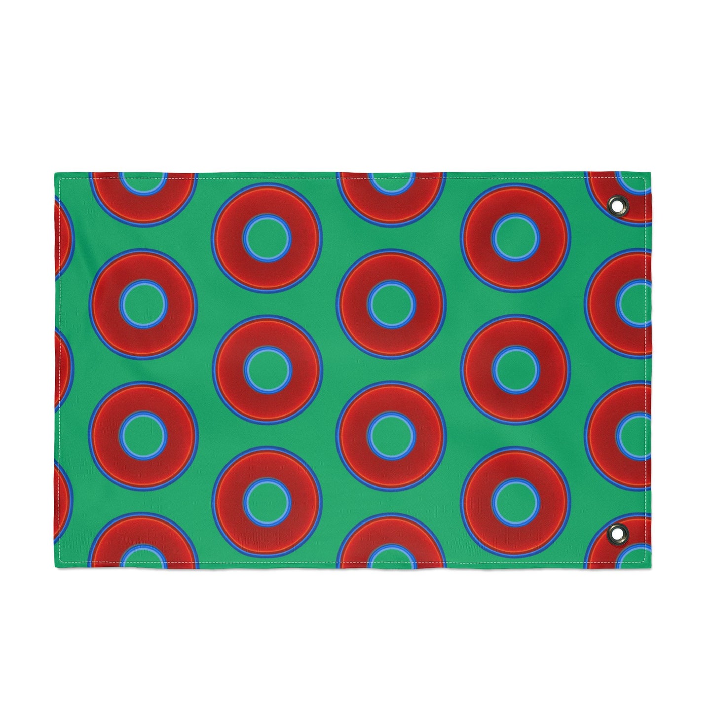 Lumpy Flagpole Sitters - Donut Flags [12" x 18"] - red vivid donut print w/jade green background