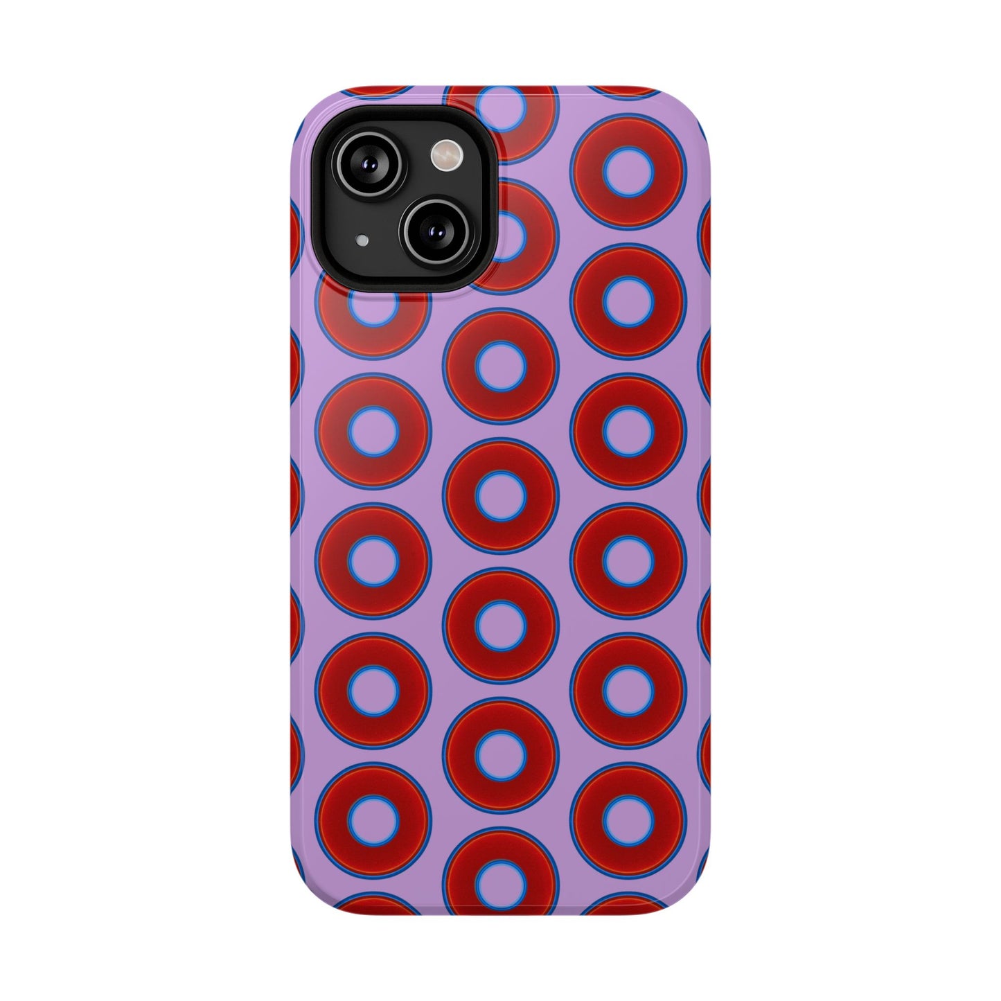 Impact-Resistant Lumpy Donut Case - red vivid donut print w/wisteria purple background