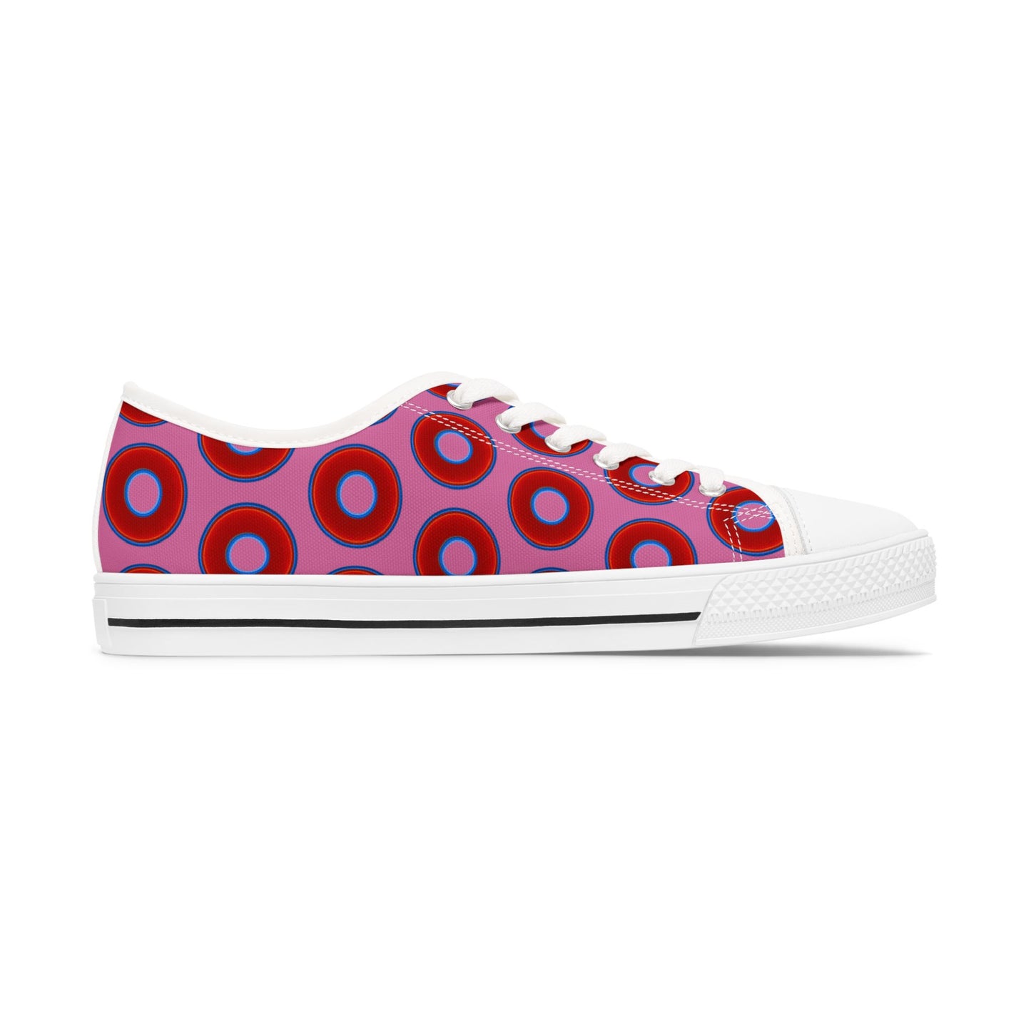 Women's - Low Top Chuck Taylors - large vivid red donut print w/pink background